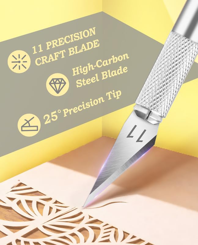 Silver Exacto Knife Set Hobby Knife Kit 20PCS #11 Blades Precision Aluminum Handle with 6 Inch Steel Ruler DIYSELF