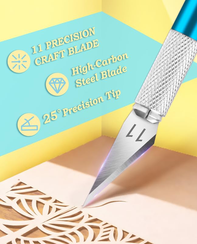Blue Exacto Knife Set Hobby Kit 20PCS #11 Blades Precision Aluminum Handle 6 Inch Steel Ruler DIYSELF