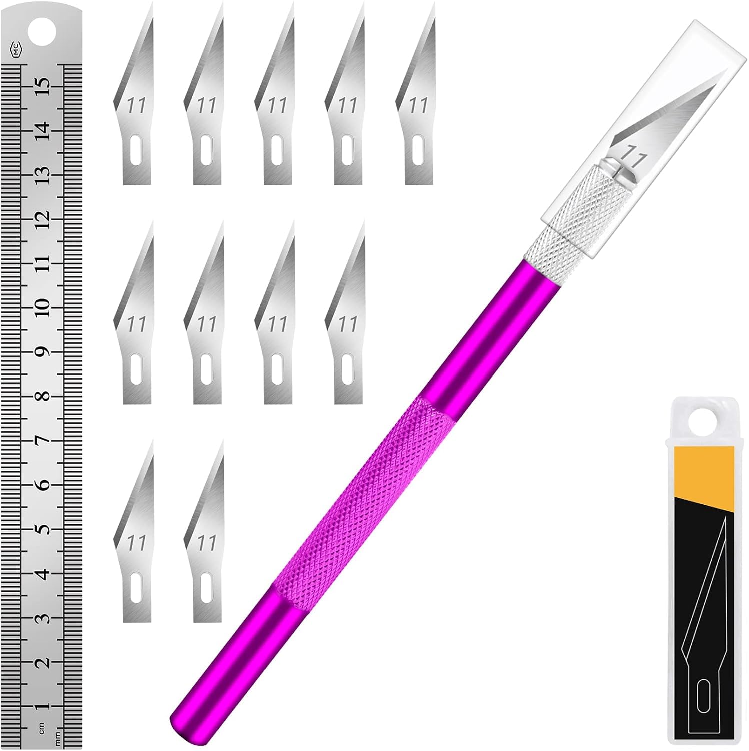 Purple Exacto Knife Set Hobby Kit 20PCS #11 Blades Precision Aluminum Handle 6 Inch Steel Ruler DIYSELF
