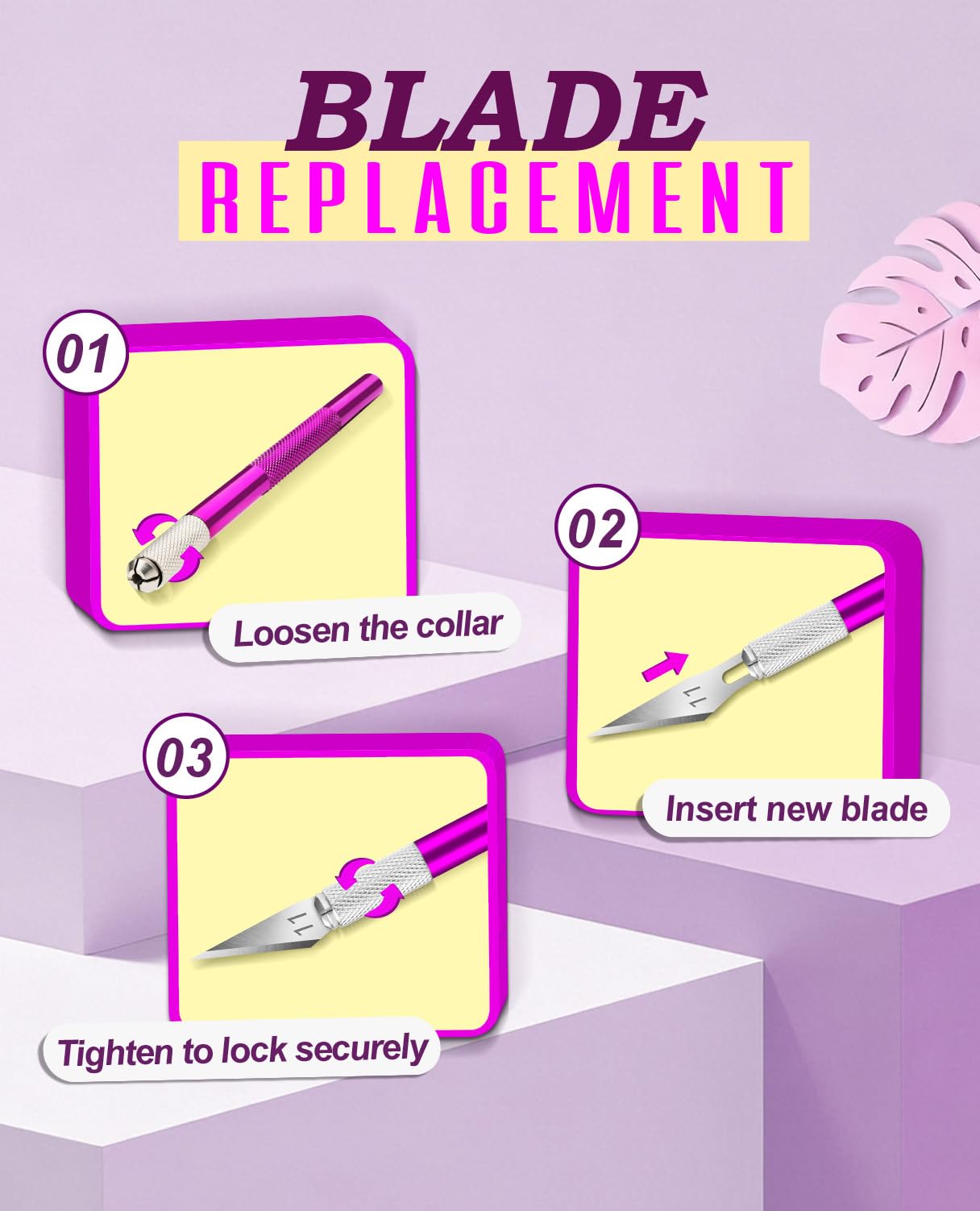 Purple Exacto Knife Set Hobby Kit 20PCS #11 Blades Precision Aluminum Handle 6 Inch Steel Ruler DIYSELF