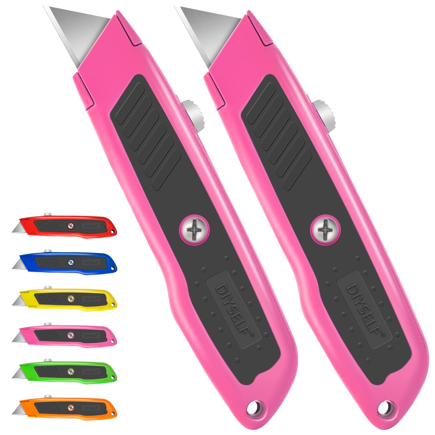 2 PCS Box Cutter Retractable Heavy Duty Utility Knife Pink DIYSELF