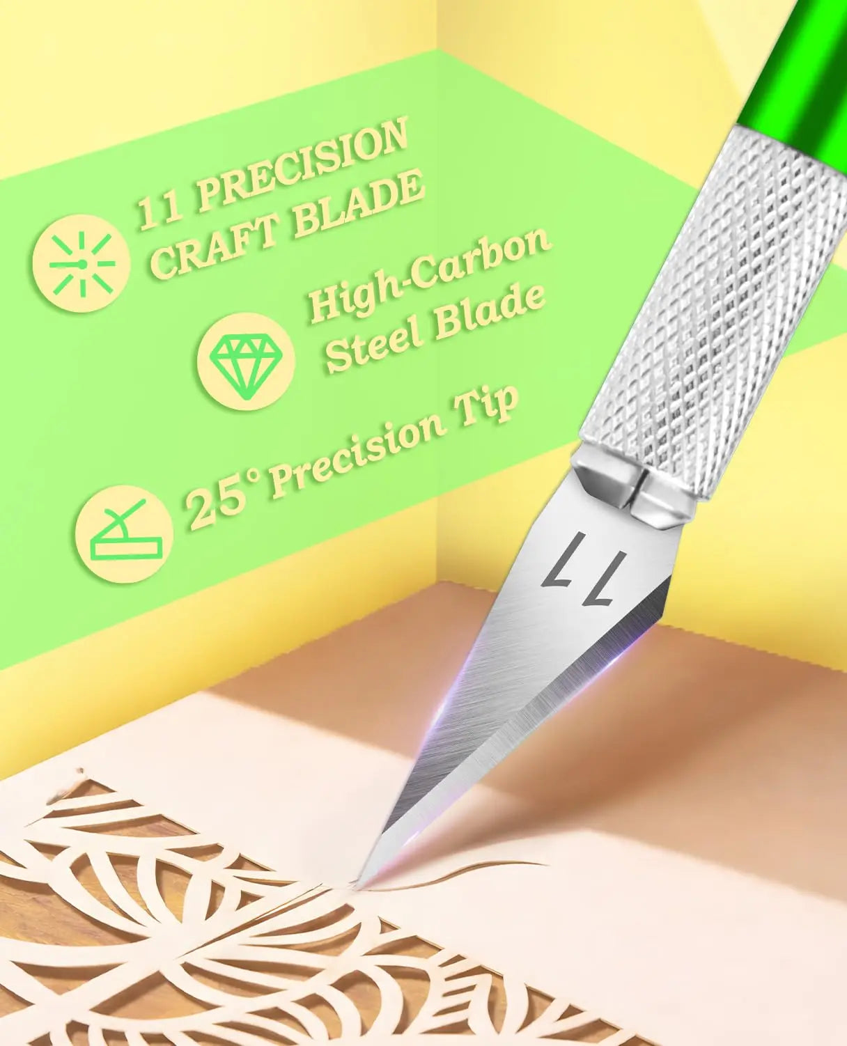 10 PCS Extra #11 Blades Precision Hobby Knife Set with Steel Ruler Green DIYSELF