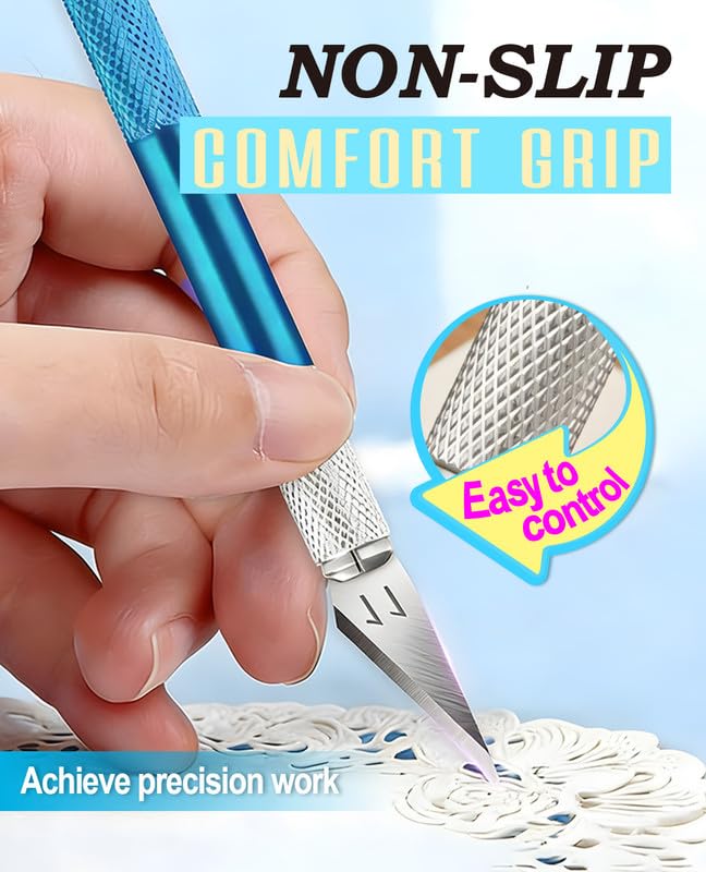 Bulk Blue Exacto Knife Set Hobby Kit 20PCS #11 Blades Precision Aluminum Handle 6 Inch Steel Ruler