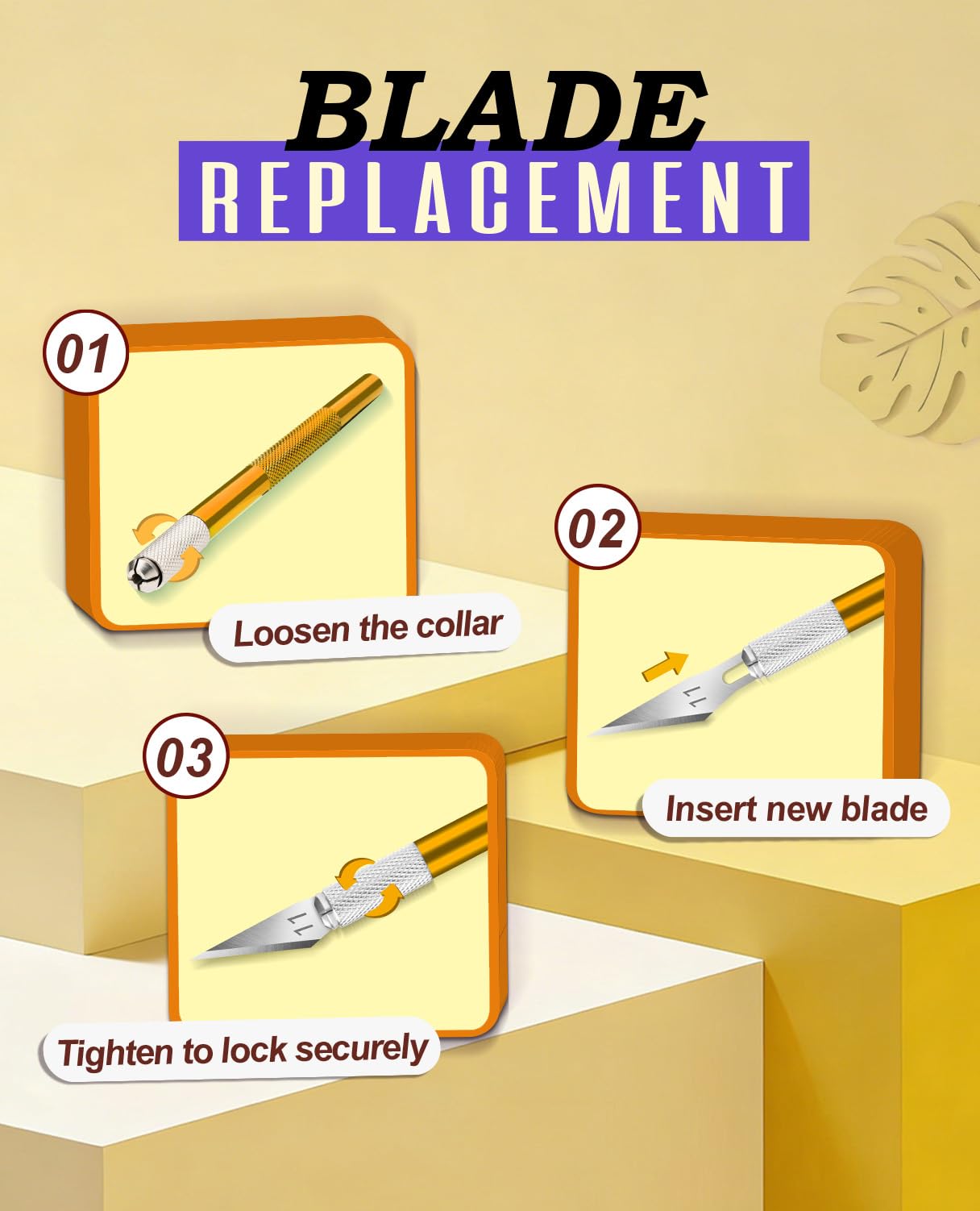 Gold Exacto Knife Set Hobby Kit 20PCS #11 Blades Precision Aluminum Handle 6 Inch Steel Ruler DIYSELF