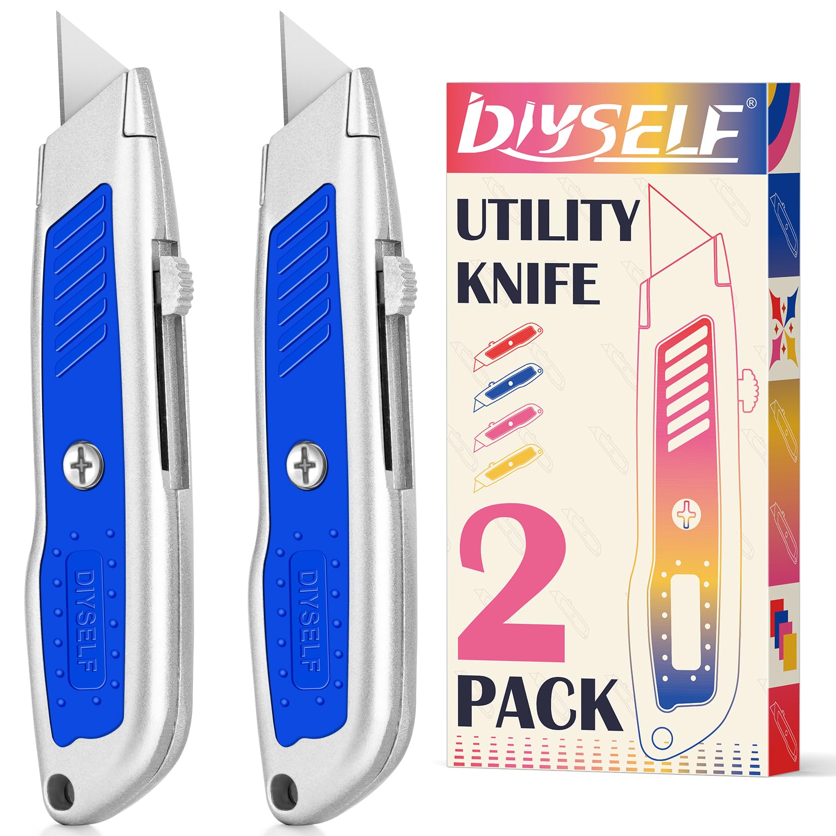 2 PCS Blue Heavy Duty Box Cutter – Sharp Utility Knife DIYSELF