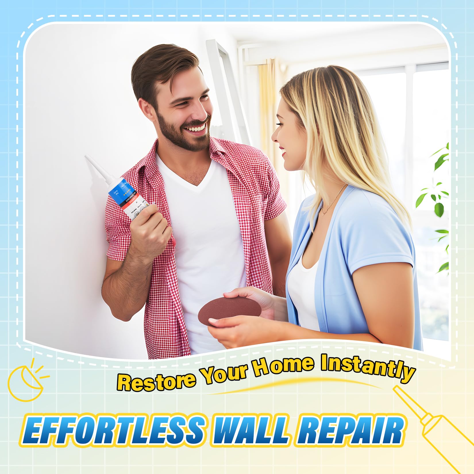 9 PCS Drywall Repair Kit White Spackle Putty with Scraper Sander Fast Drying Hole Filler 7oz