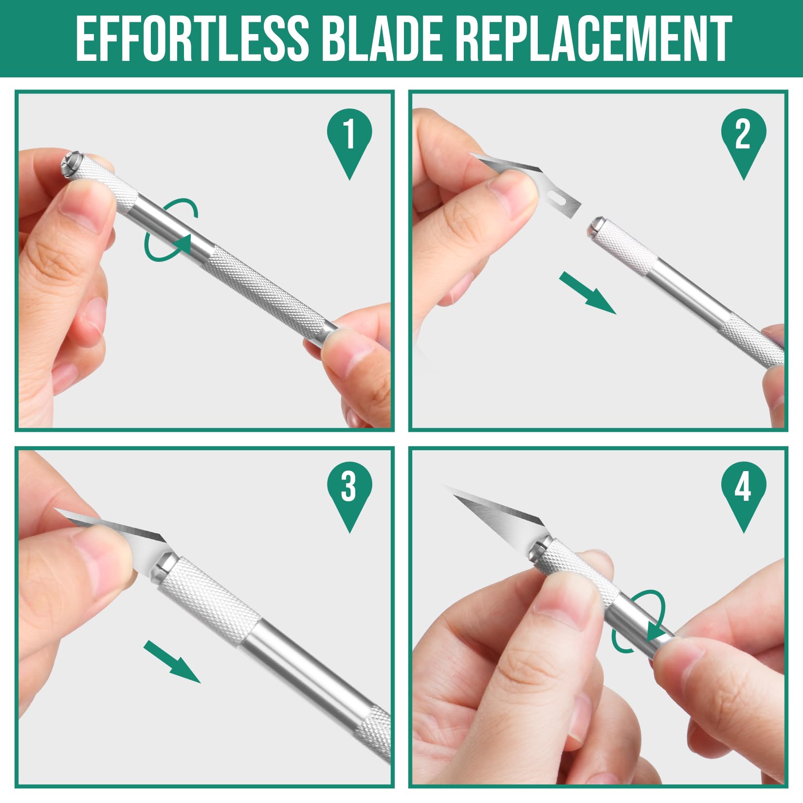 250 PCS Silver Exacto Knife Precision Craft Hobby Knife Set with 4 Blade Types #11 #10 #16 #17 DIYSELF