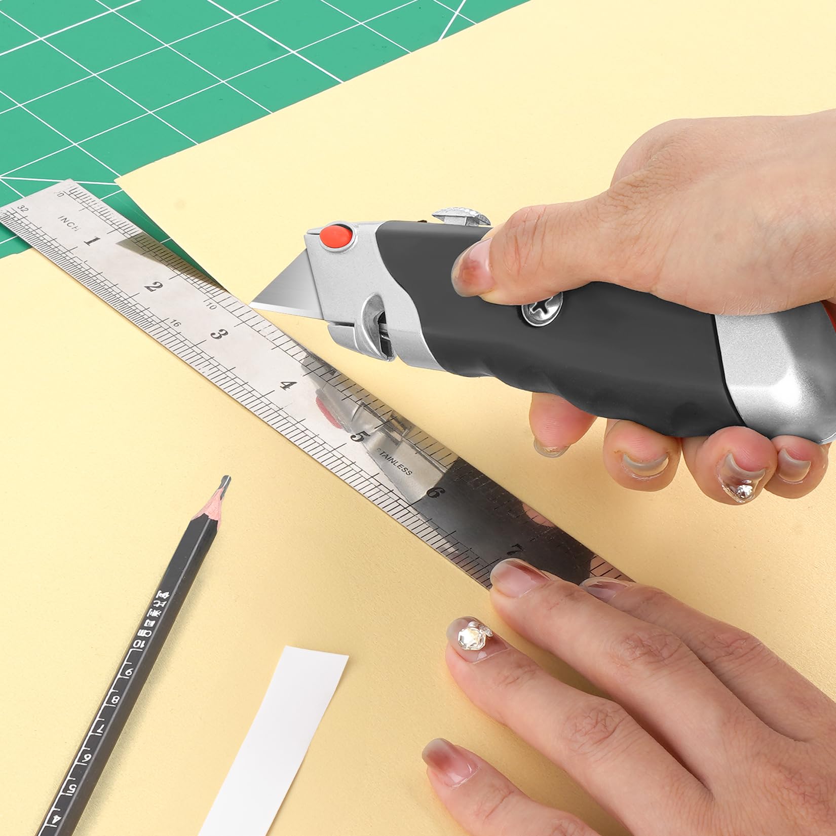 10 PCS Black-A Box Cutter Heavy Duty Retractable Utility Knife with Rubber Handle DIYSELF