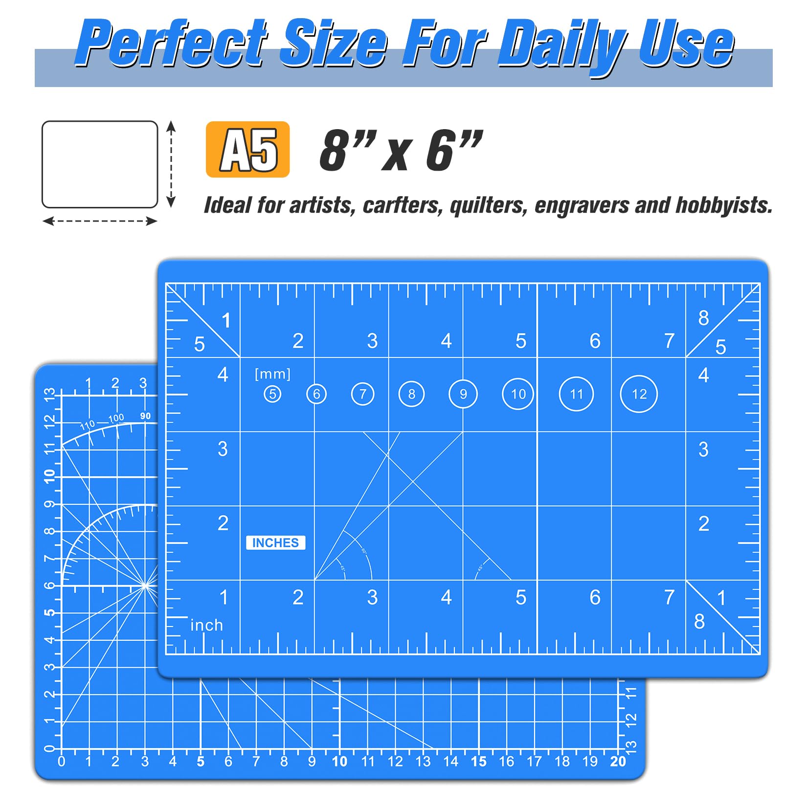 1 PCS Blue Cutting Mat 8in×6in Self Healing Double Sided 5 Ply Craft Rotary Cutting Board A5 Size DIYSELF