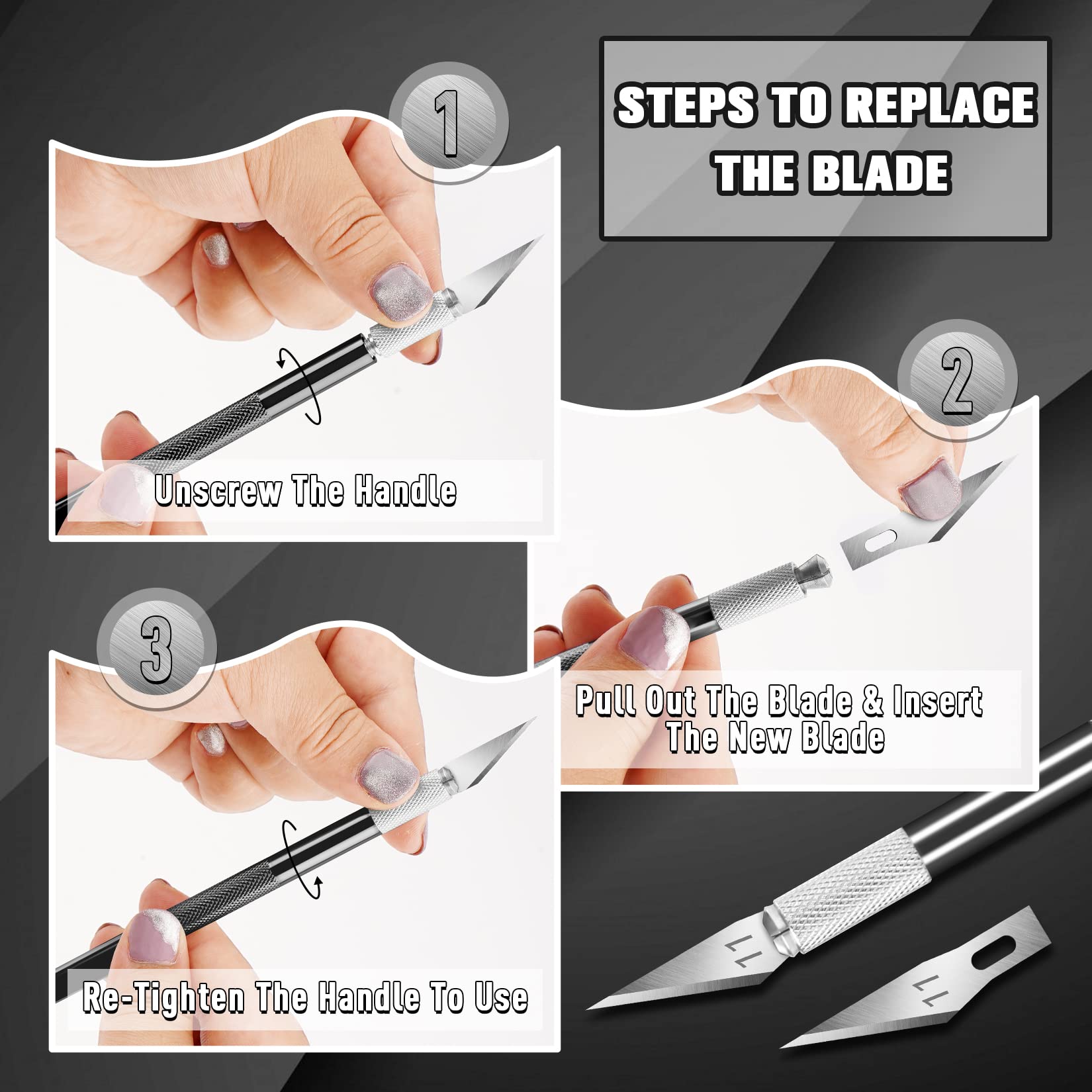 2 PCS Black Exacto Knife Set Precision Craft Knife with 20 #11 DIYSELF