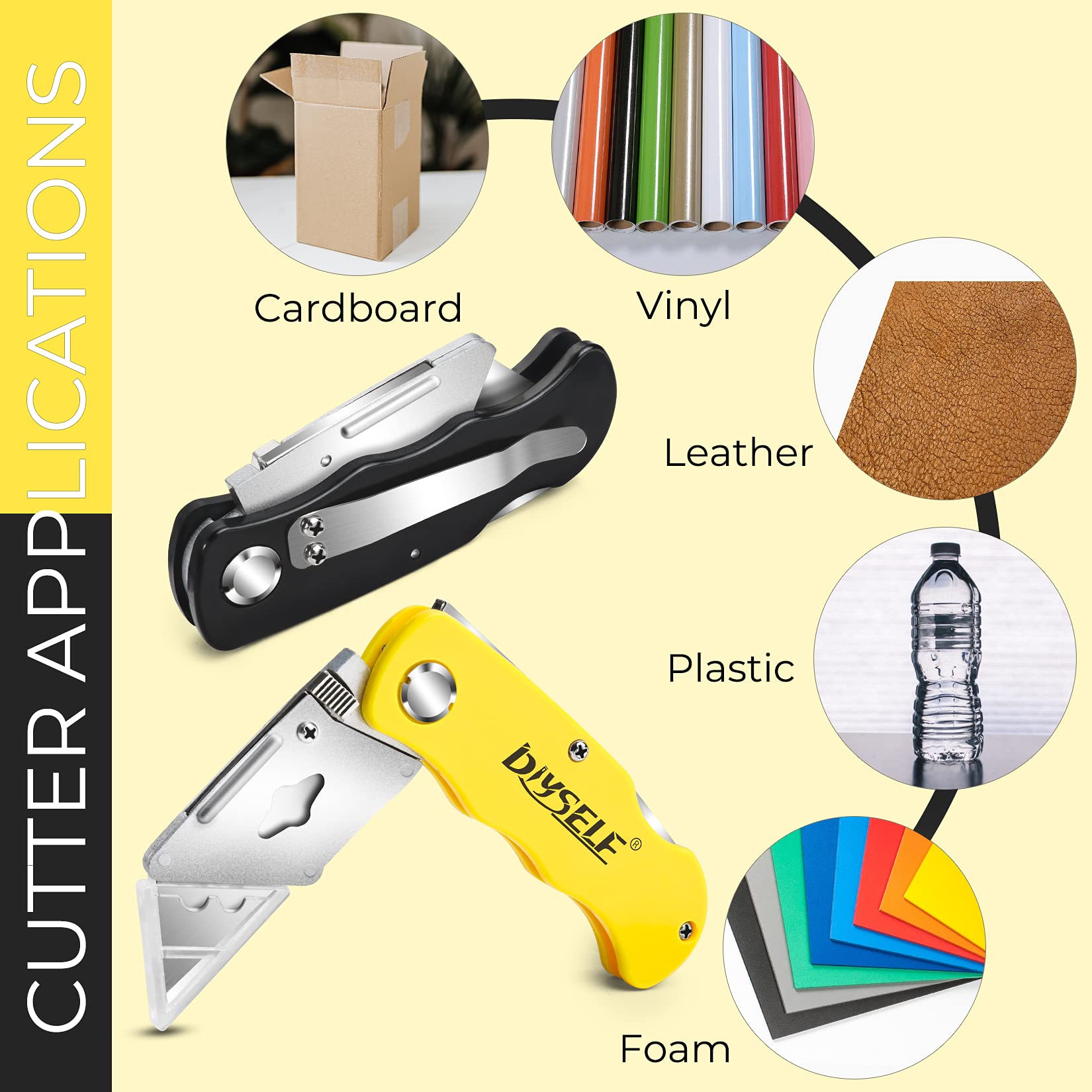 Knife 7 PCS Folding Box Cutters with Back Lock Design DIYSELF