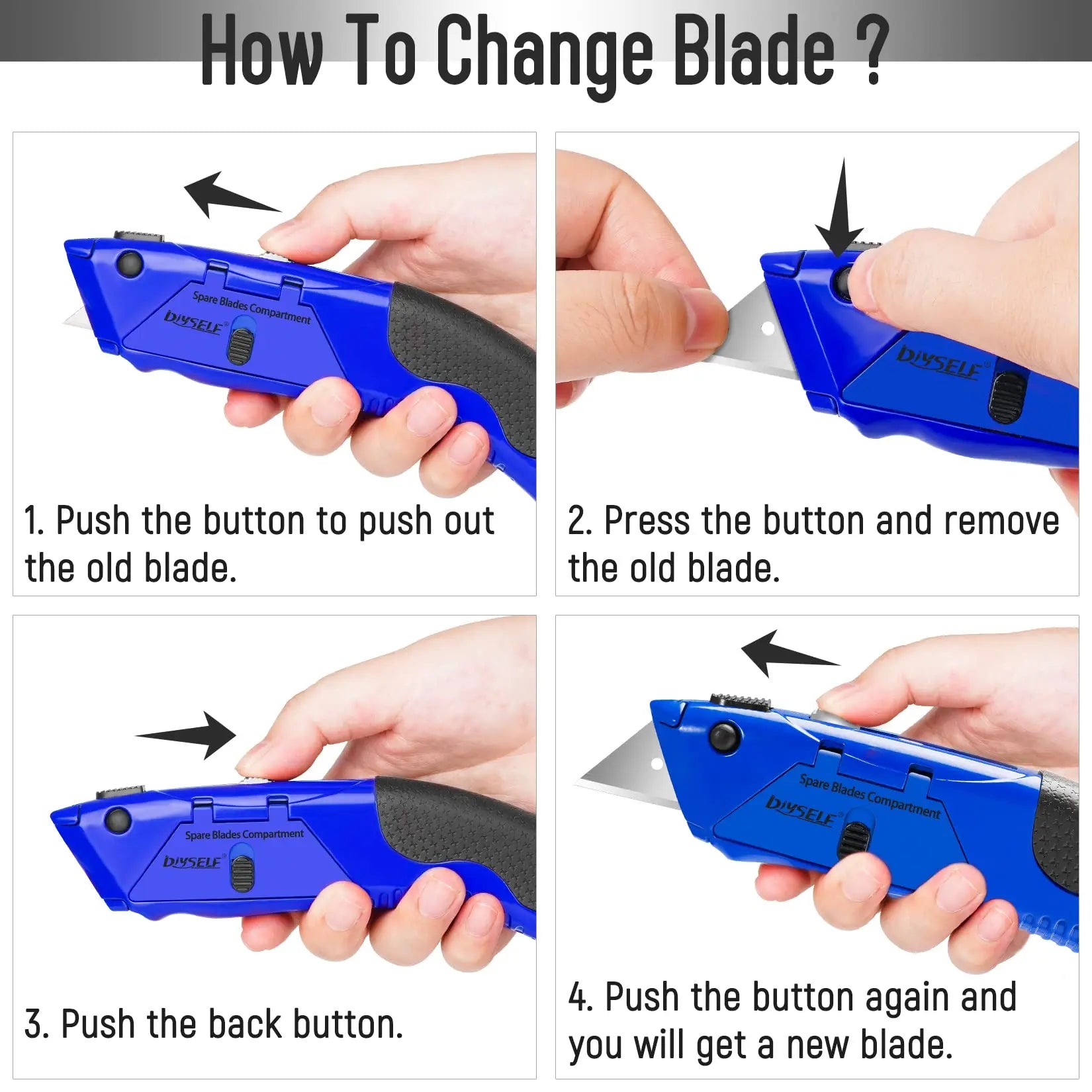 1 PCS Blue Retractable Box Cutter with Soft Grip Handle – Utility Knife Set DIYSELF