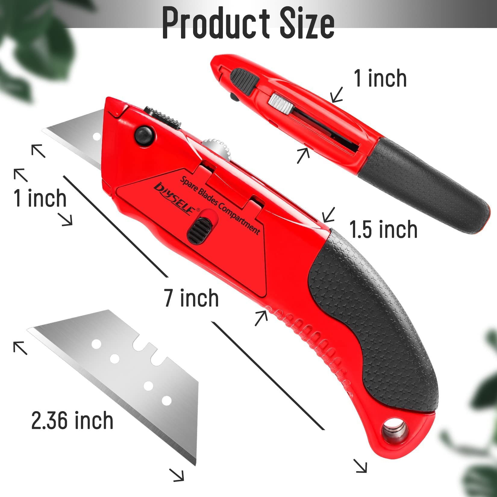 1 PCS Red Heavy Duty Utility Knife with 4 Sharp Blades & Handle Storage Space DIYSELF