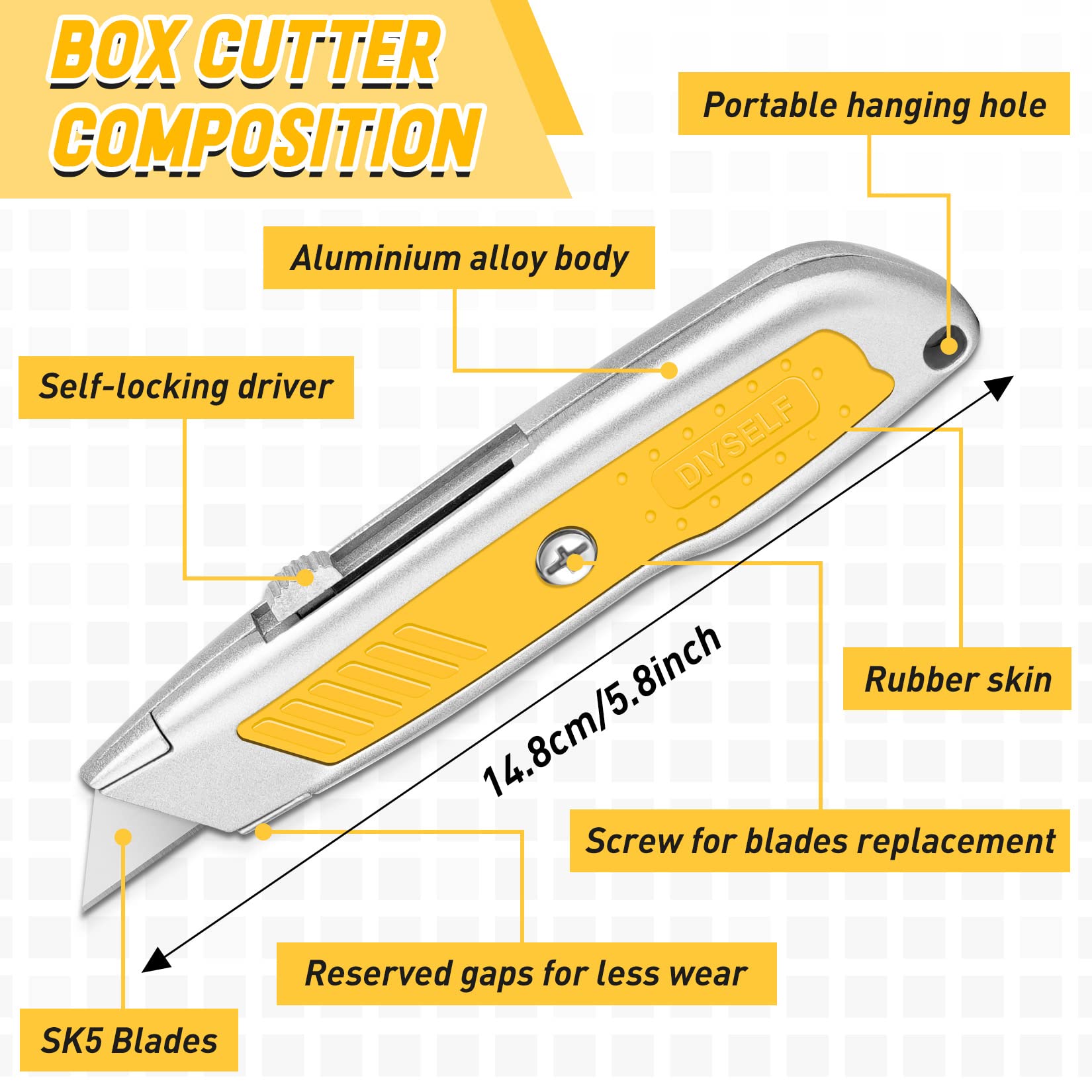 2 PCS Utility Knife – Box Cutter with Rubber Handle DIYSELF