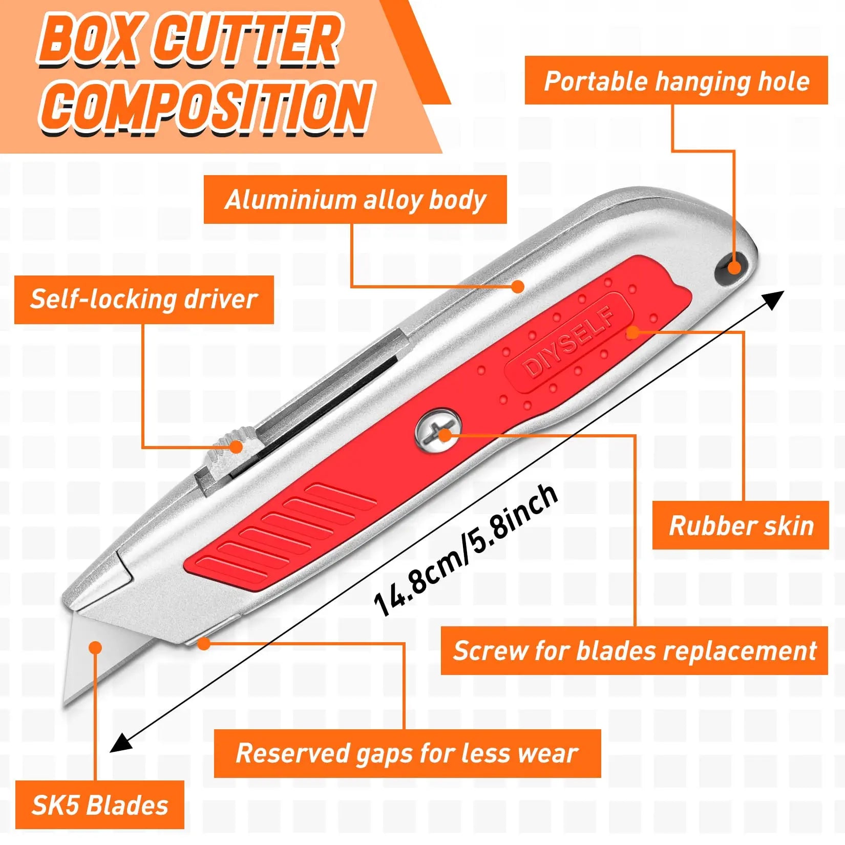 2 PCS Red Retractable Box Cutters with SK5 Blades – Portable Utility Knife DIYSELF