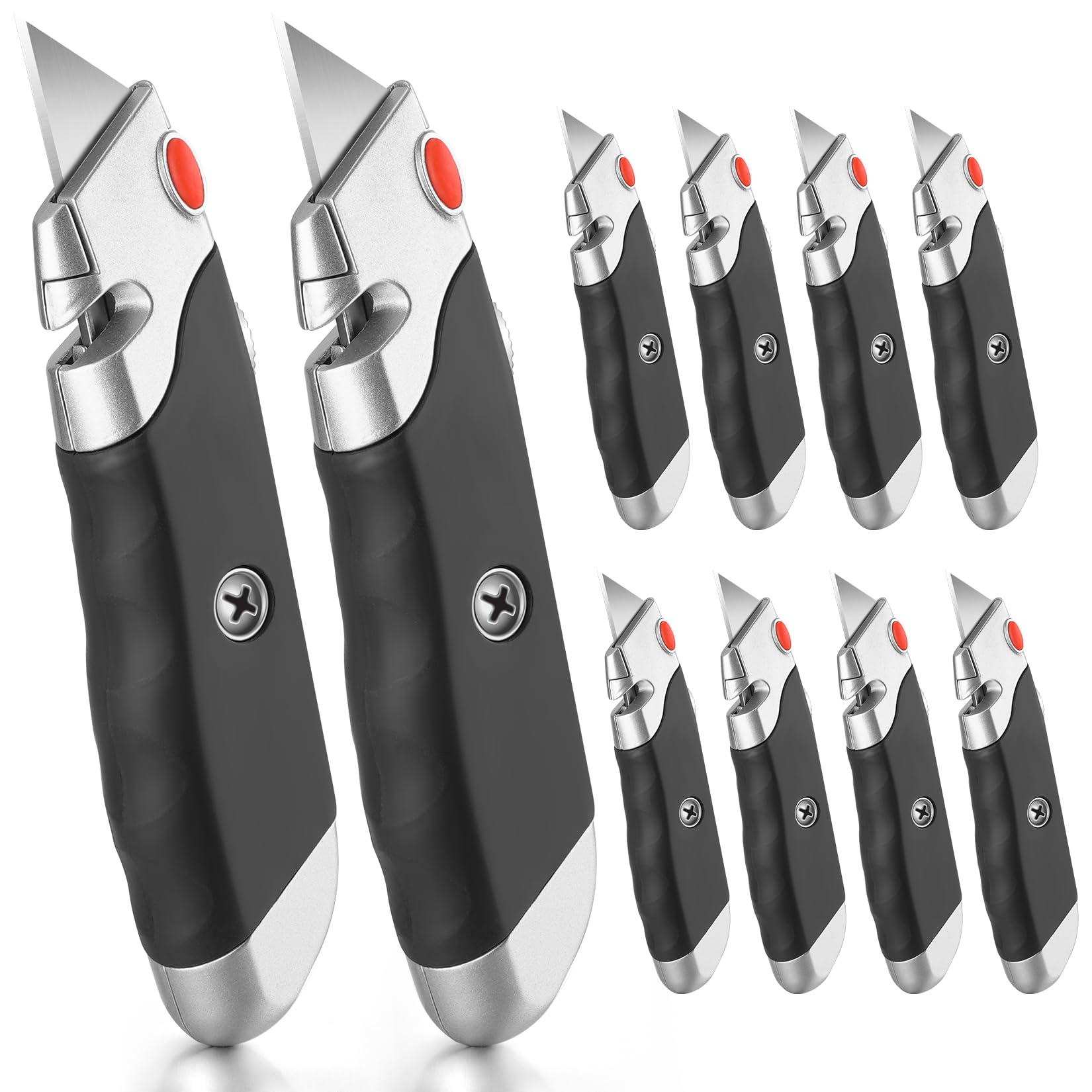 Bulk 100 PCS Black-A Box Cutter Heavy Duty Retractable Utility Knife with Rubber Handle