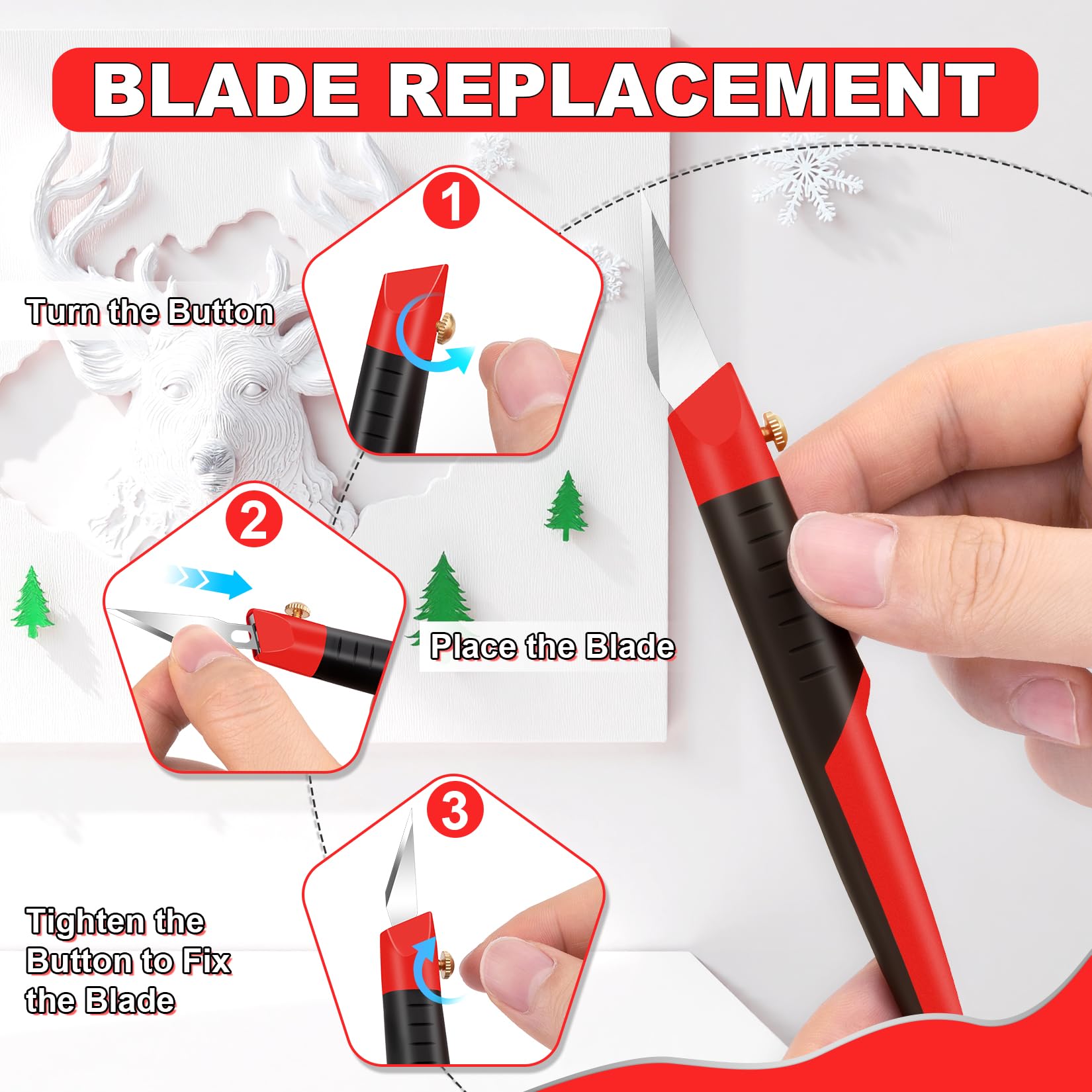 Red 41 PCS Exacto Knife Set Precision Craft Hobby Knife for Diamond Painting Fabric Clay Paper Cutting Art DIYSELF