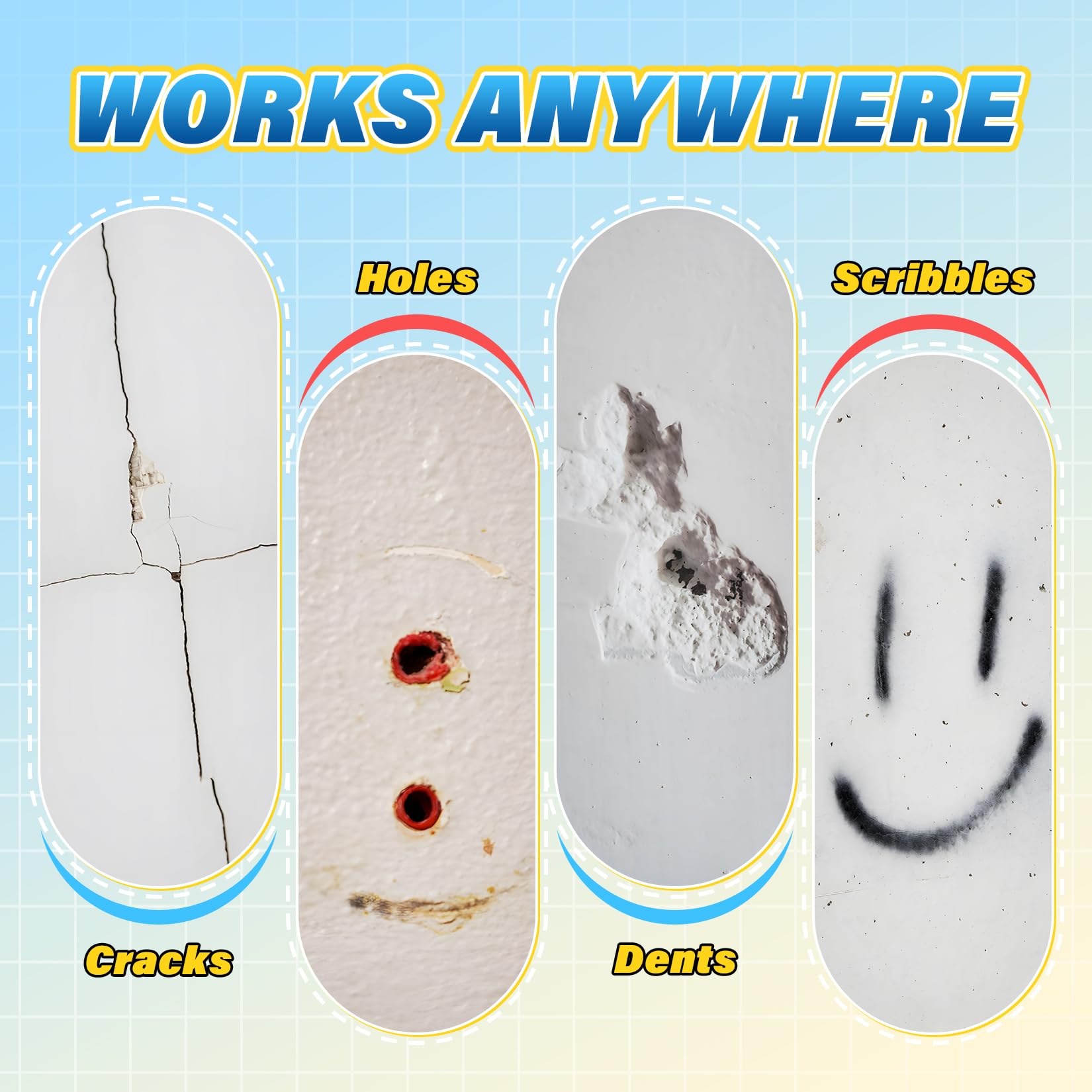 9 PCS Drywall Repair Kit White Spackle Putty with Scraper Sander Fast Drying Hole Filler 7oz DIYSELF