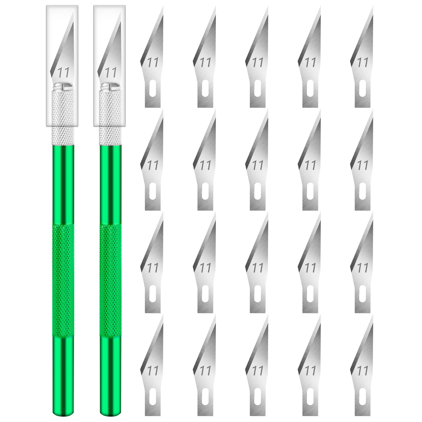 Bulk 20 PCS Green Exacto Knife Set with 20 High Carbon Steel #11 Replacement Blades