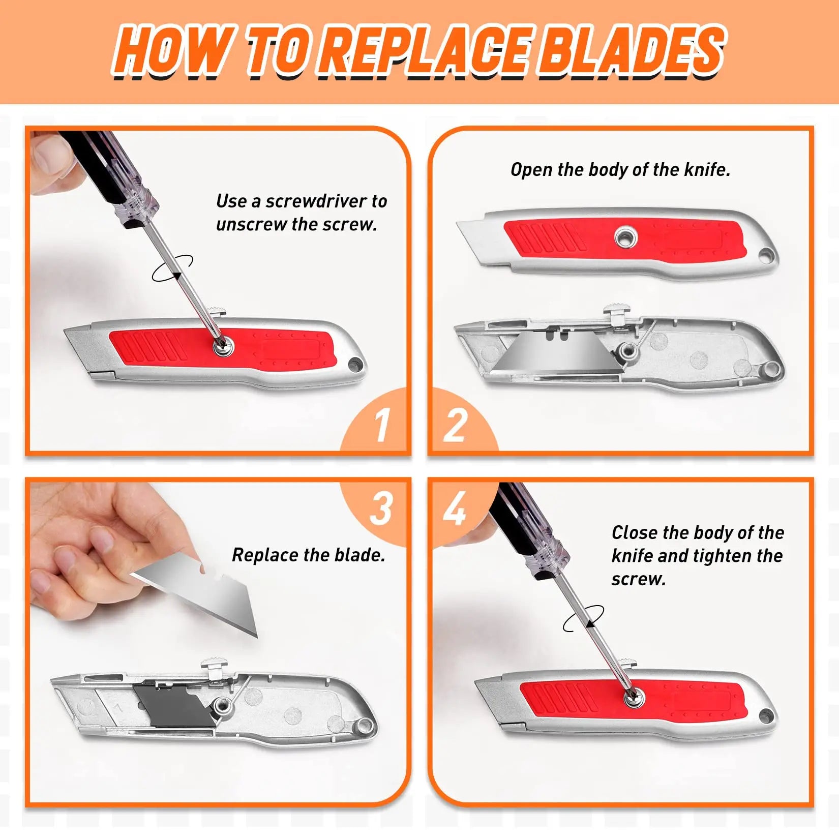 2 PCS Red Retractable Box Cutters with SK5 Blades – Portable Utility Knife DIYSELF