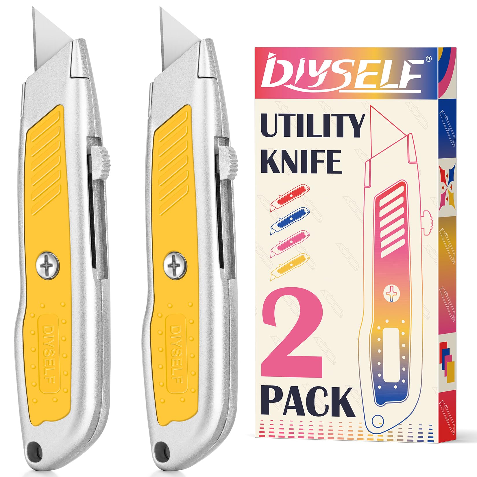 2 PCS Utility Knife – Box Cutter with Rubber Handle DIYSELF