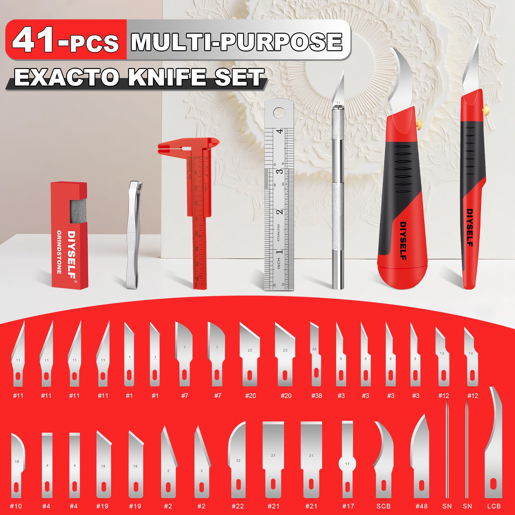 Red 41 PCS Exacto Knife Set Precision Craft Hobby Knife for Diamond Painting Fabric Clay Paper Cutting Art DIYSELF