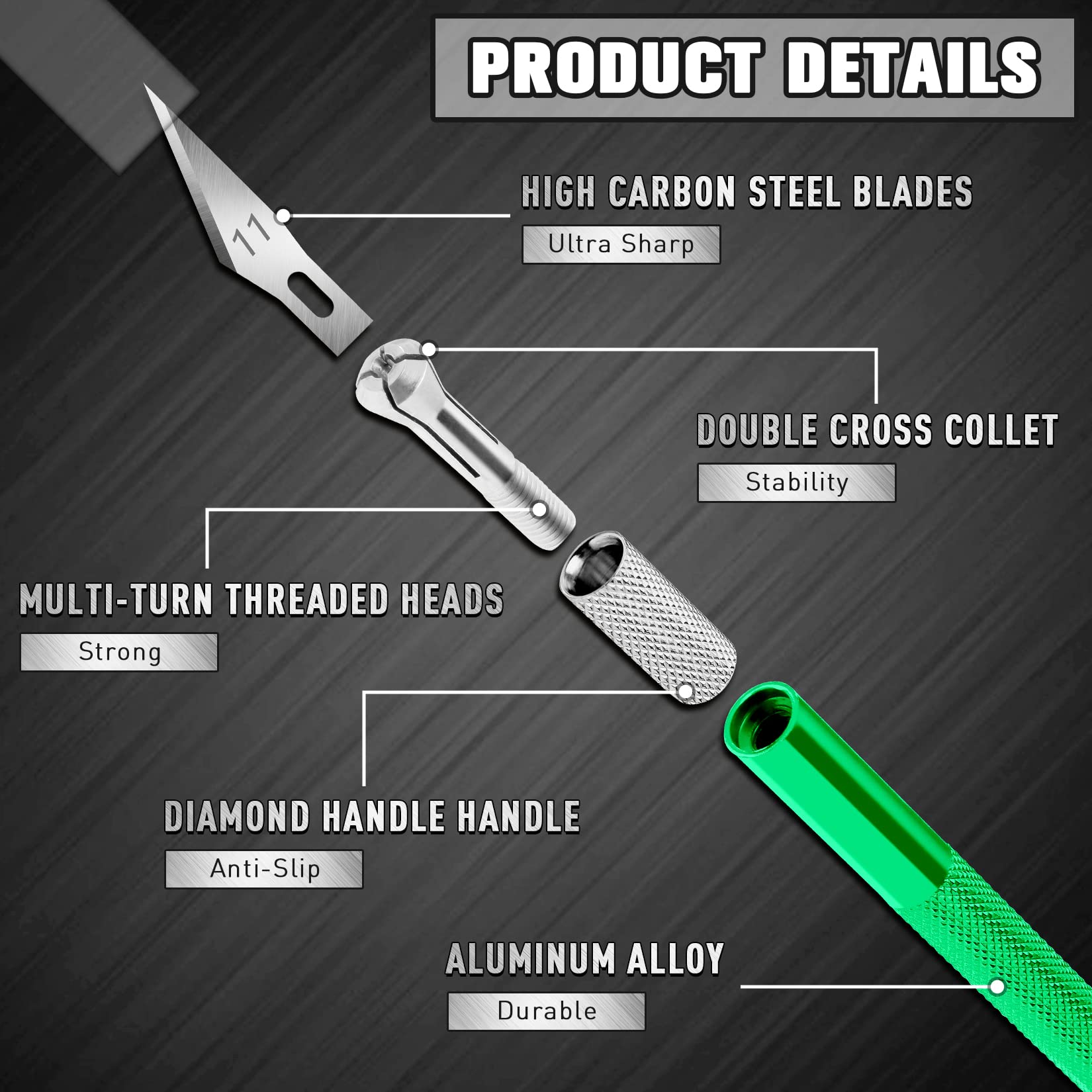 2 PCS Green Exacto Knife Set with 20 High Carbon Steel #11 Replacement Blades DIYSELF