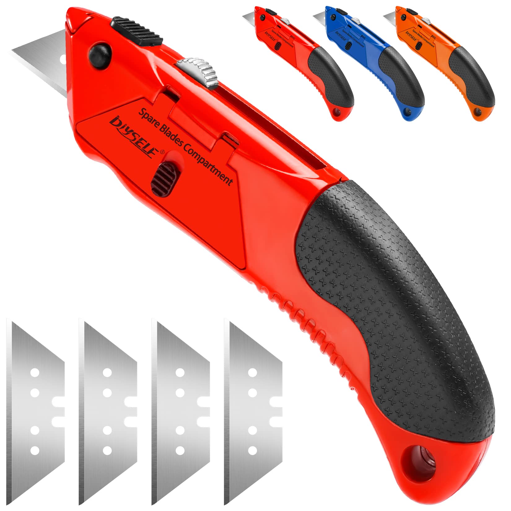Bulk 10 PCS Red Heavy Duty Utility Knife with 4 Sharp Blades & Handle Storage Space
