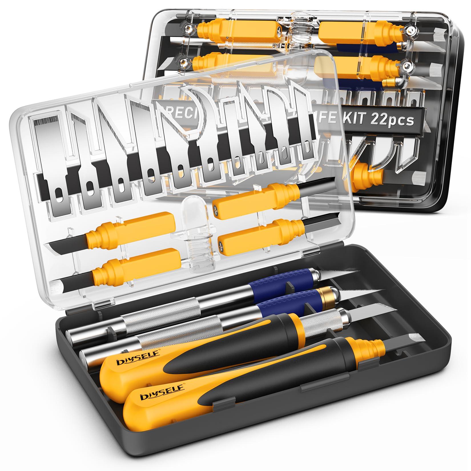 Bulk 10 PCS Yellow Exacto Knife Set Precision Hobby Knife with 22 Blades for Art Scrapbooking Pumpkin Carving