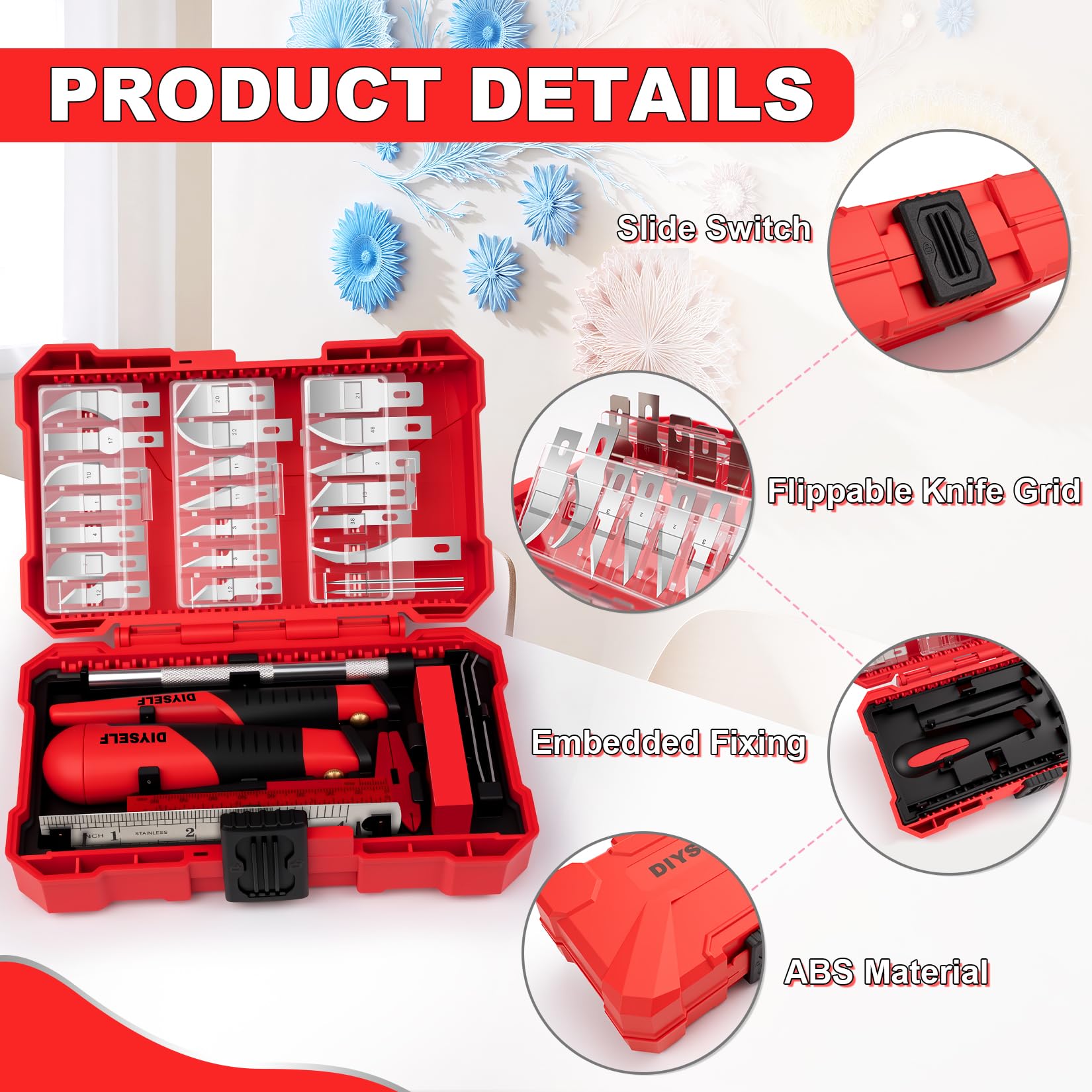 Red 41 PCS Exacto Knife Set Precision Craft Hobby Knife for Diamond Painting Fabric Clay Paper Cutting Art DIYSELF