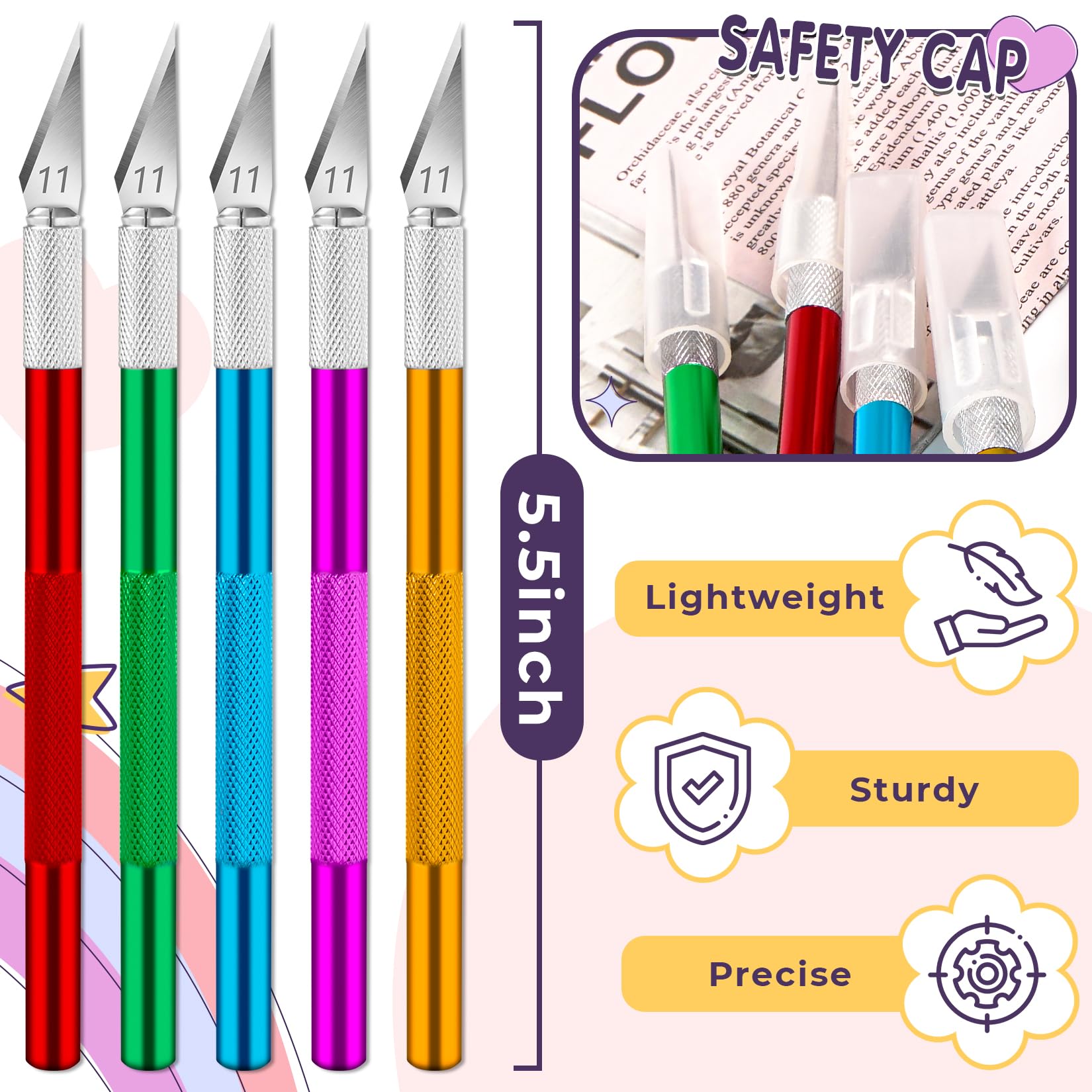 DIYSELF 50-Piece Exacto Knife, Aluminum Alloy Handle, Precision Craft Hobby Knife Set for Student, Artist, Carbon Steel Blade, Set for Crafting, Leather, Wallpaper, Collage (Red)