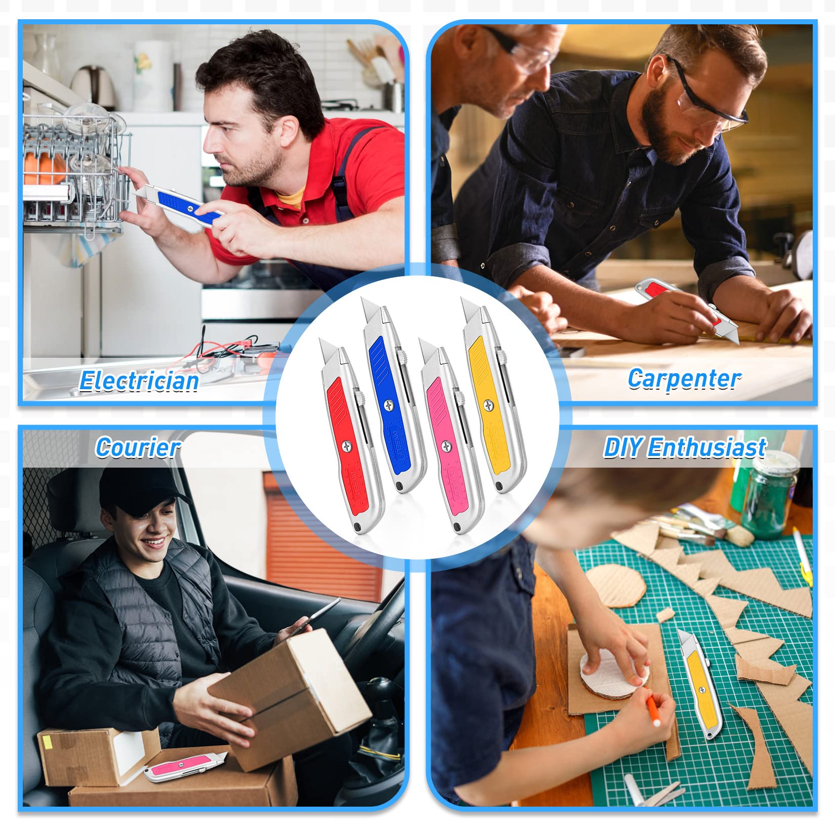 2 PCS Blue Heavy Duty Box Cutter – Sharp Utility Knife DIYSELF