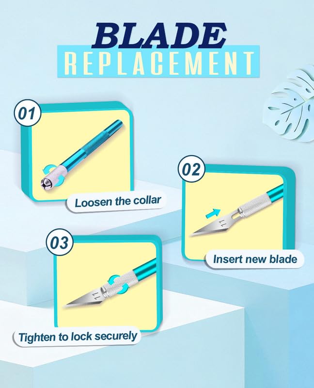 Blue Exacto Knife Set Hobby Kit 20PCS #11 Blades Precision Aluminum Handle 6 Inch Steel Ruler DIYSELF