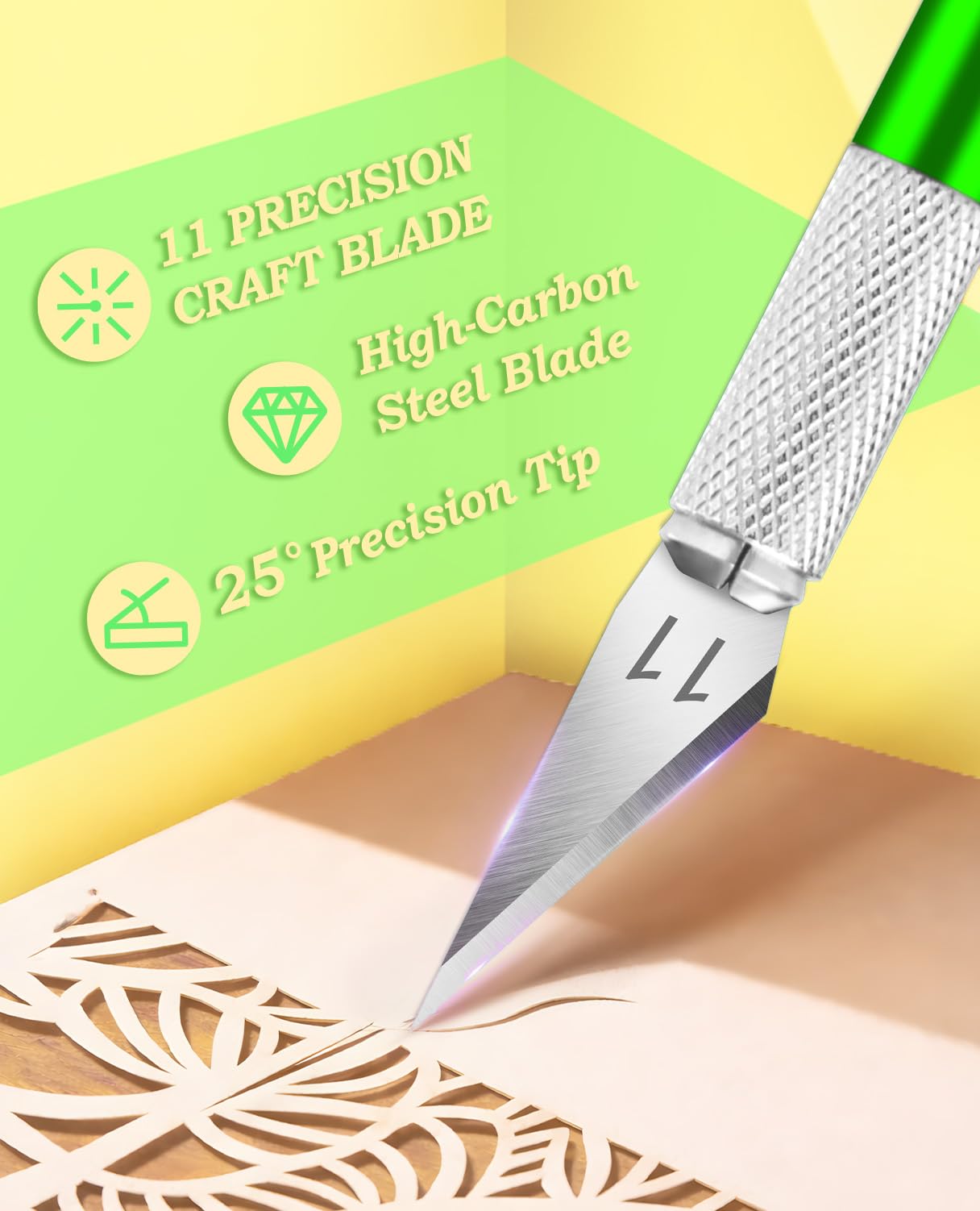 Bulk 100 Extra #11 Blades Precision Hobby Knife Set with Steel Ruler Green