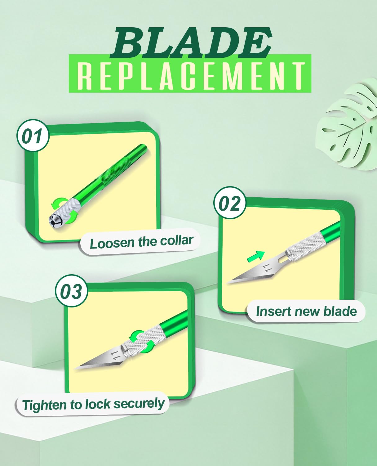 Bulk 100 Extra #11 Blades Precision Hobby Knife Set with Steel Ruler Green