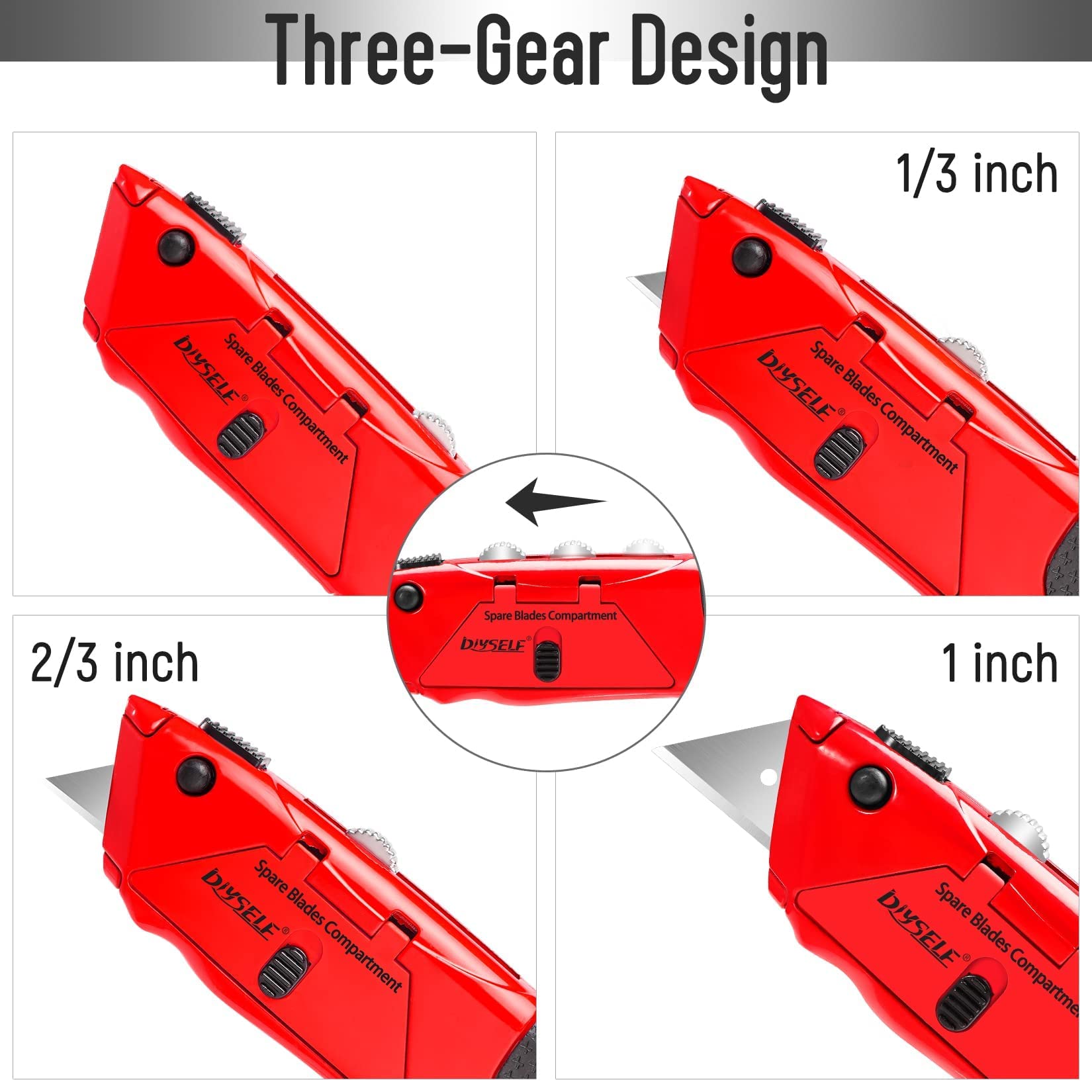 1 PCS Red Heavy Duty Utility Knife with 4 Sharp Blades & Handle Storage Space DIYSELF
