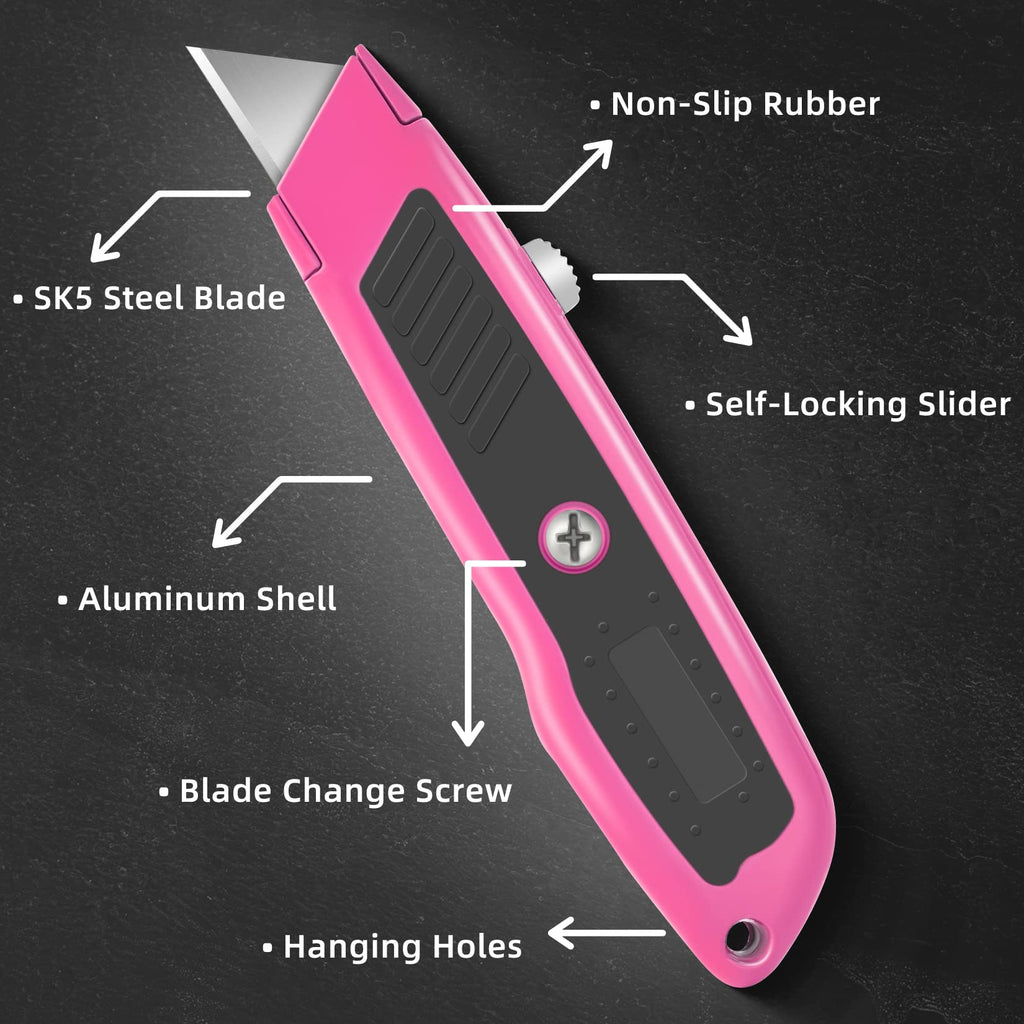 Bulk 20 Pack Box Cutter Retractable Heavy Duty Utility Knife Pink