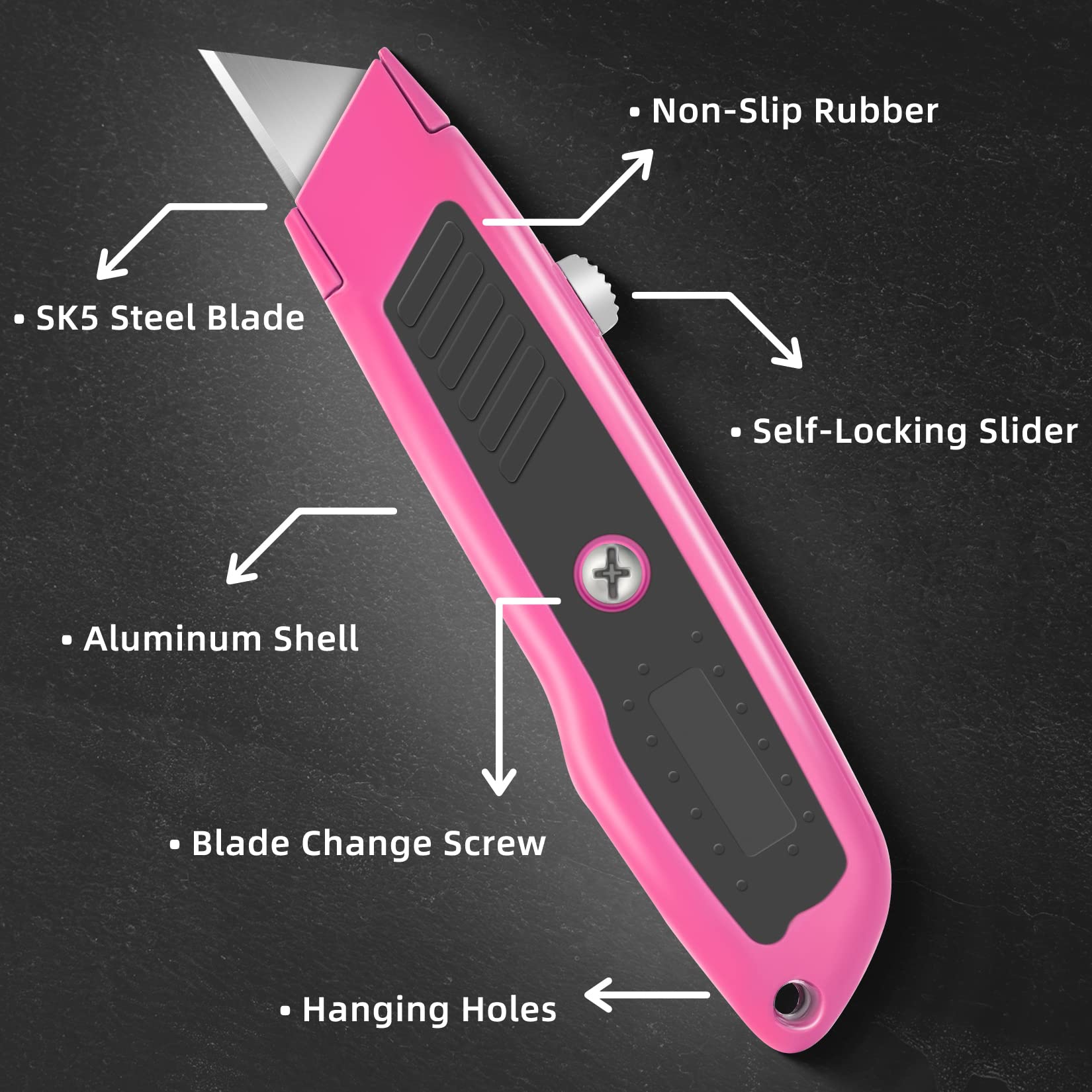 2 PCS Box Cutter Retractable Heavy Duty Utility Knife Pink DIYSELF