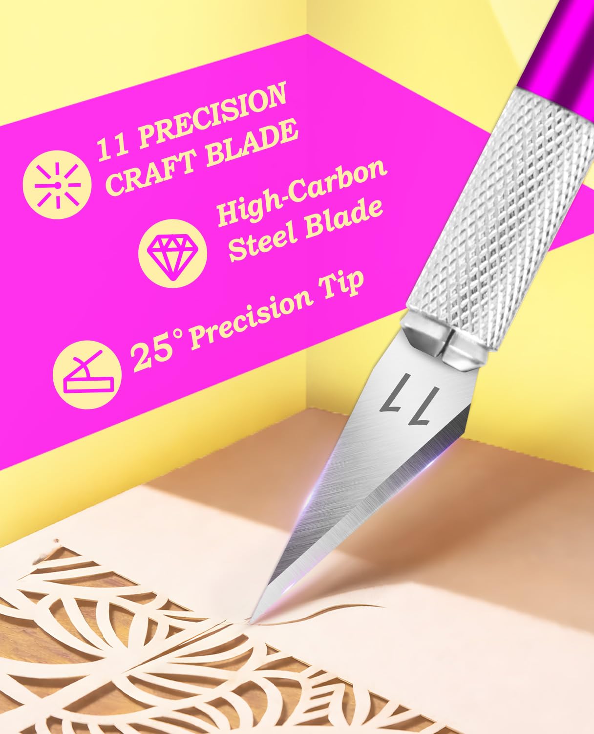 Purple Exacto Knife Set Hobby Kit 20PCS #11 Blades Precision Aluminum Handle 6 Inch Steel Ruler DIYSELF