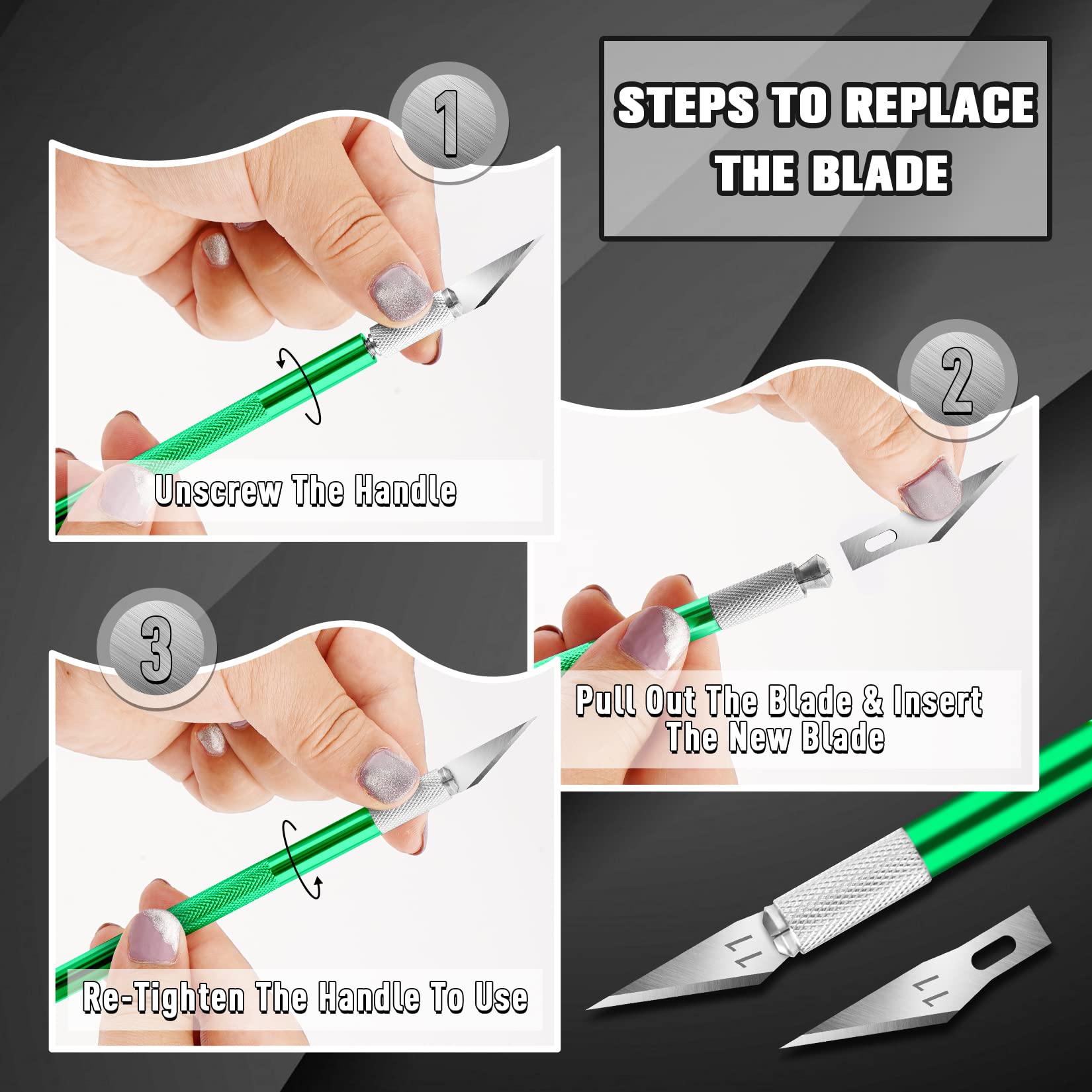 2 PCS Green Exacto Knife Set with 20 High Carbon Steel #11 Replacement Blades DIYSELF