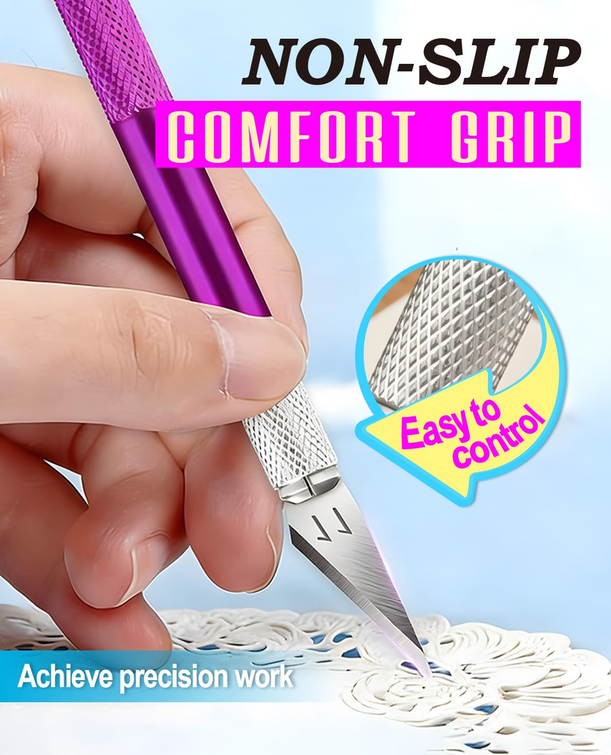 Purple Exacto Knife Set Hobby Kit 20PCS #11 Blades Precision Aluminum Handle 6 Inch Steel Ruler DIYSELF