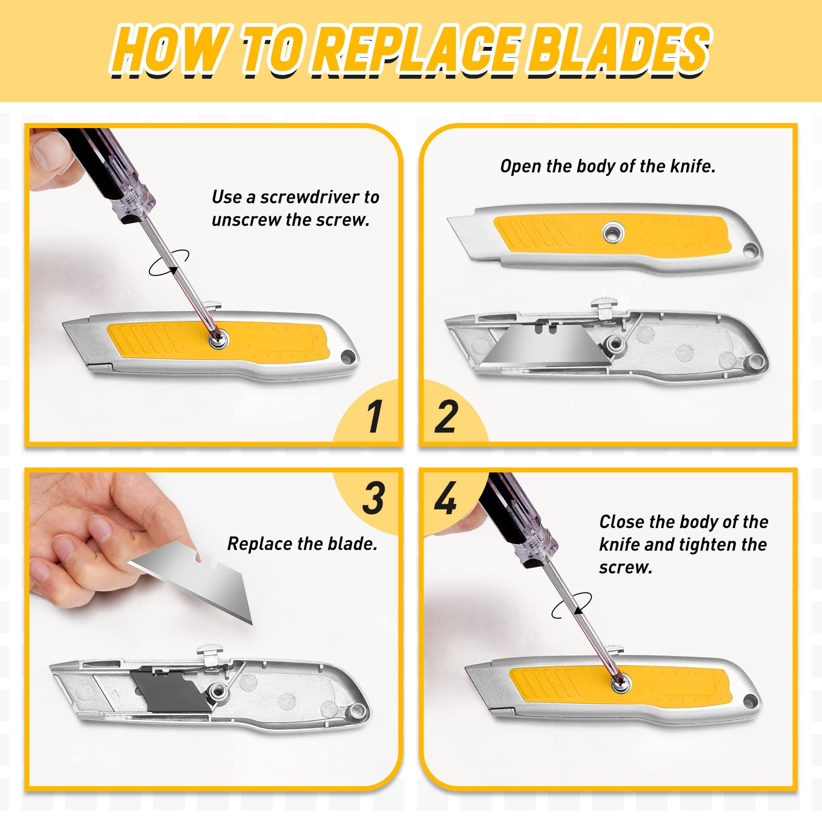 Bulk 20 Pack Utility Knife – Box Cutter with Rubber Handle