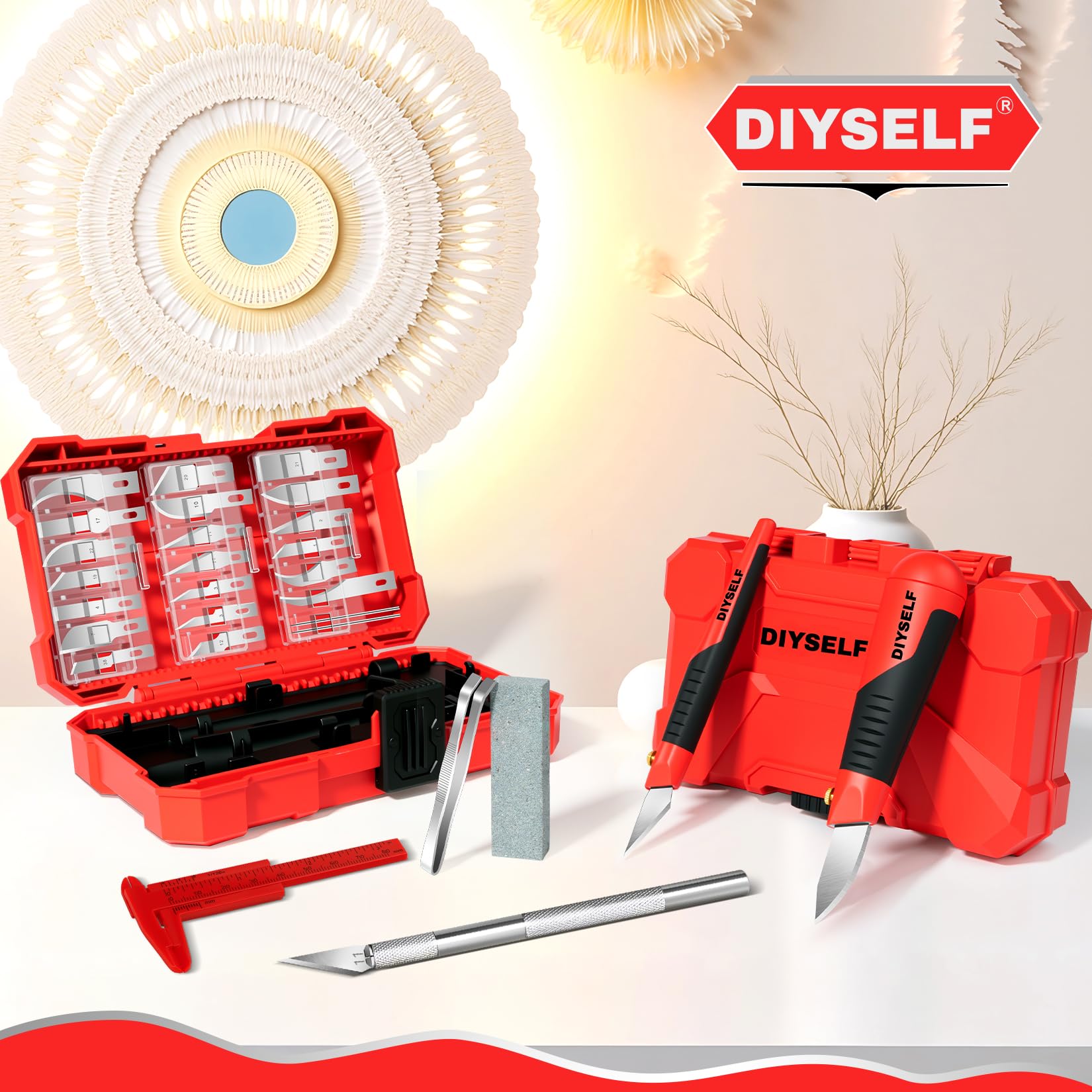 Red 41 PCS Exacto Knife Set Precision Craft Hobby Knife for Diamond Painting Fabric Clay Paper Cutting Art DIYSELF