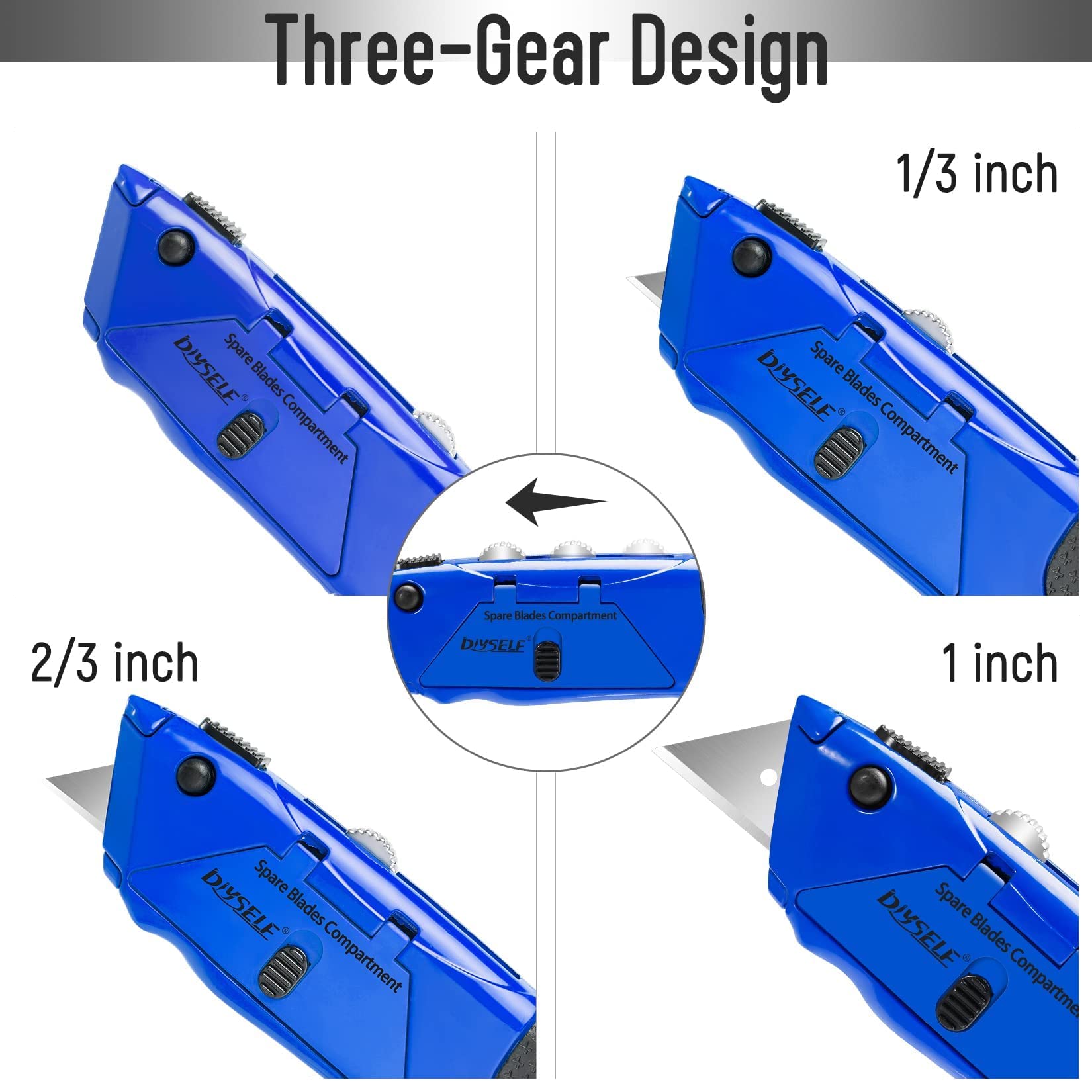DIYSELF 1 Pack Box Cutter Knife, Soft Grip Handle, Utility Knife Retractable for Home, Office, School Use, Razor Knife, Box Cutter Heavy Duty for Cutting Cardboard, Carpet, Rope, and Wire