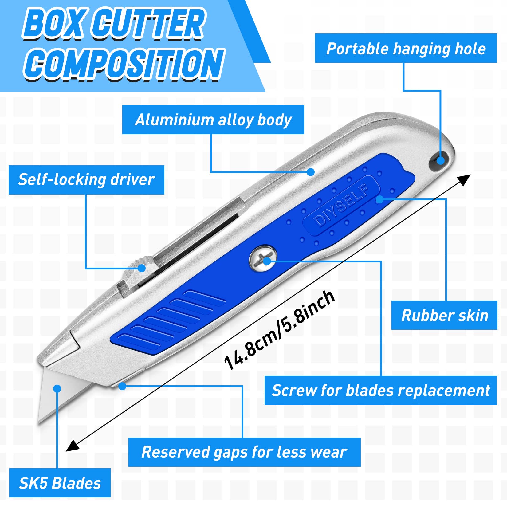2 PCS Blue Heavy Duty Box Cutter – Sharp Utility Knife DIYSELF