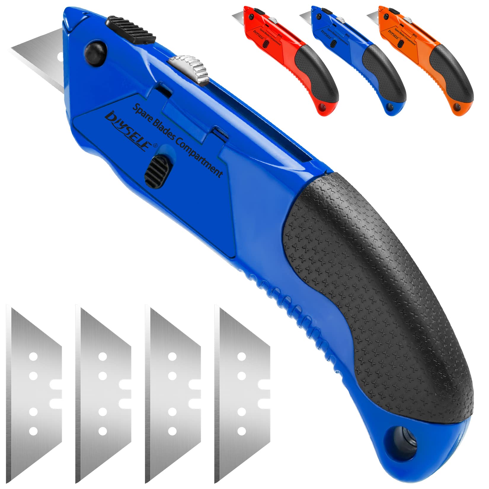 Bulk 10-Pack Blue Retractable Box Cutter with Soft Grip Handle – Utility Knife Set