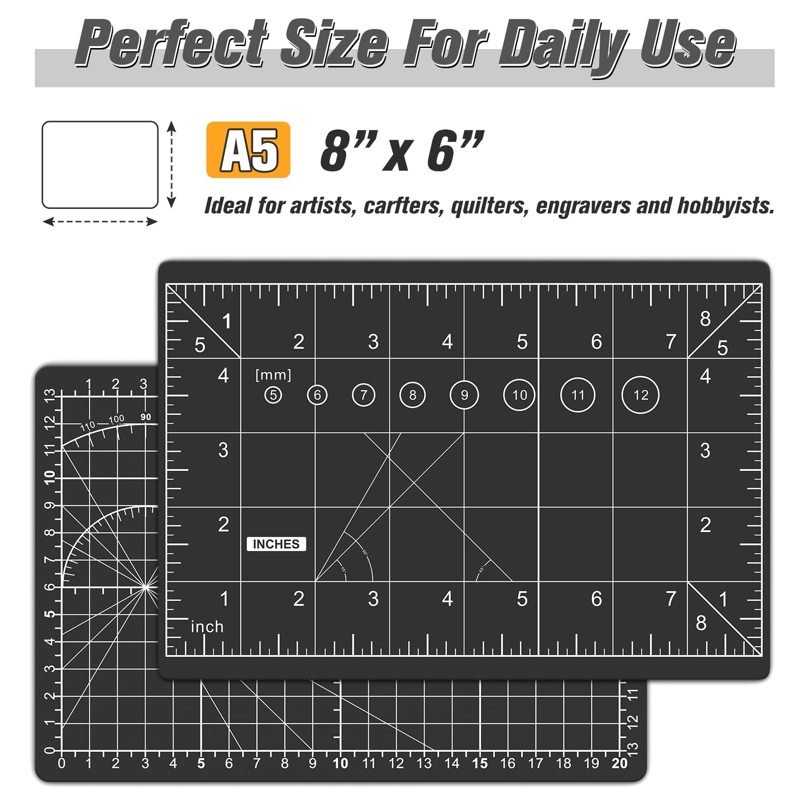 1 PCS Black Cutting Mat 8in×6in Self Healing Double Sided 5 Ply Craft Rotary Cutting Board A5 Size DIYSELF