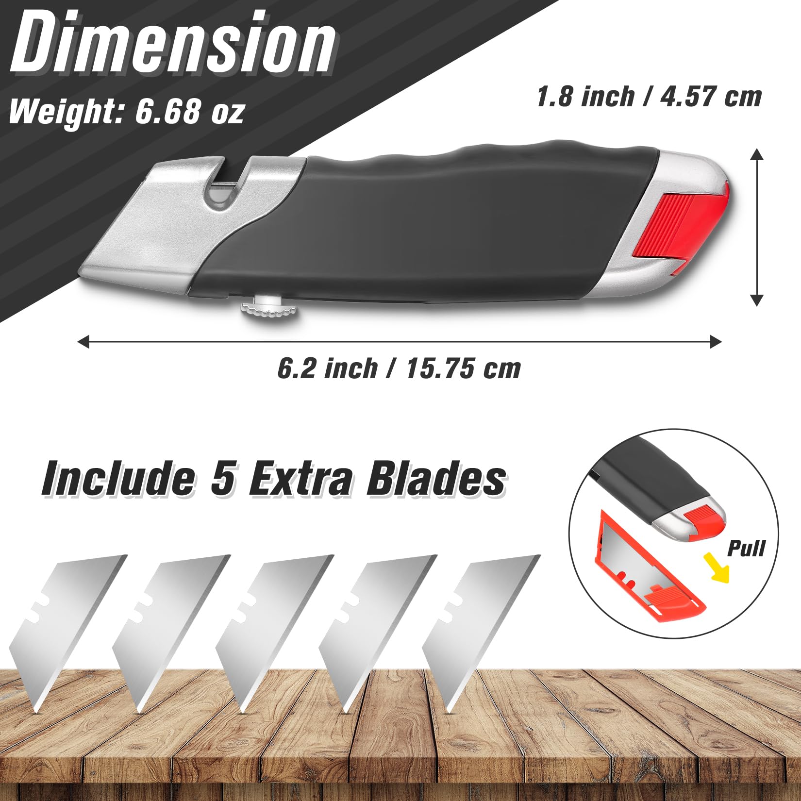 10 PCS Black-A Box Cutter Heavy Duty Retractable Utility Knife with Rubber Handle DIYSELF