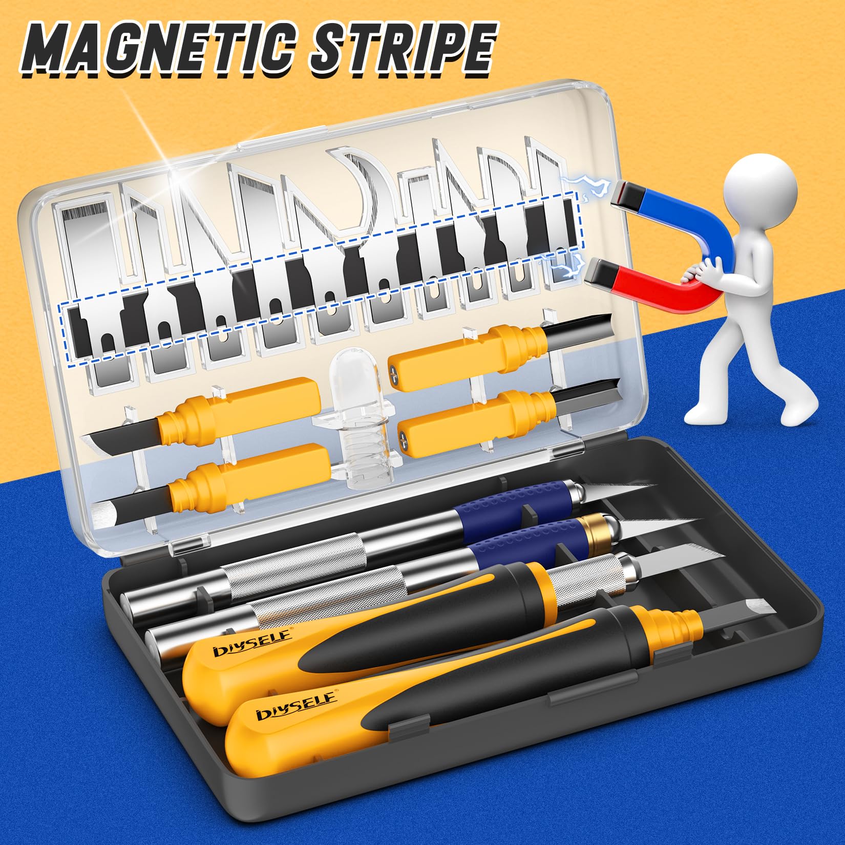 1 PCS Yellow Exacto Knife Set Precision Hobby Knife with 22 Blades for Art Scrapbooking Pumpkin Carving DIYSELF