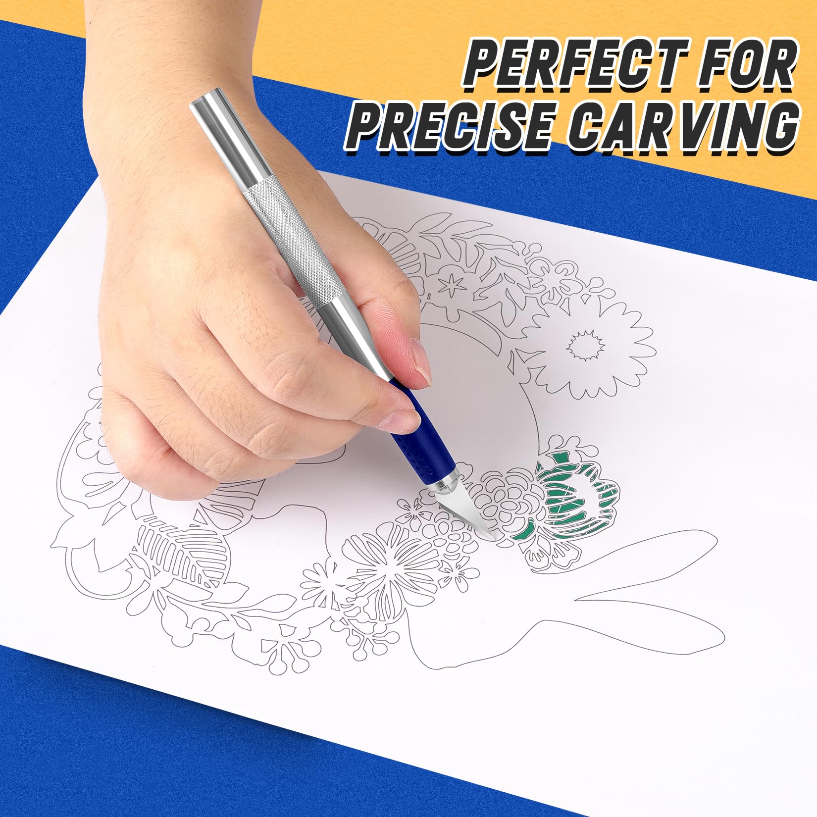 1 PCS Yellow Exacto Knife Set Precision Hobby Knife with 22 Blades for Art Scrapbooking Pumpkin Carving DIYSELF